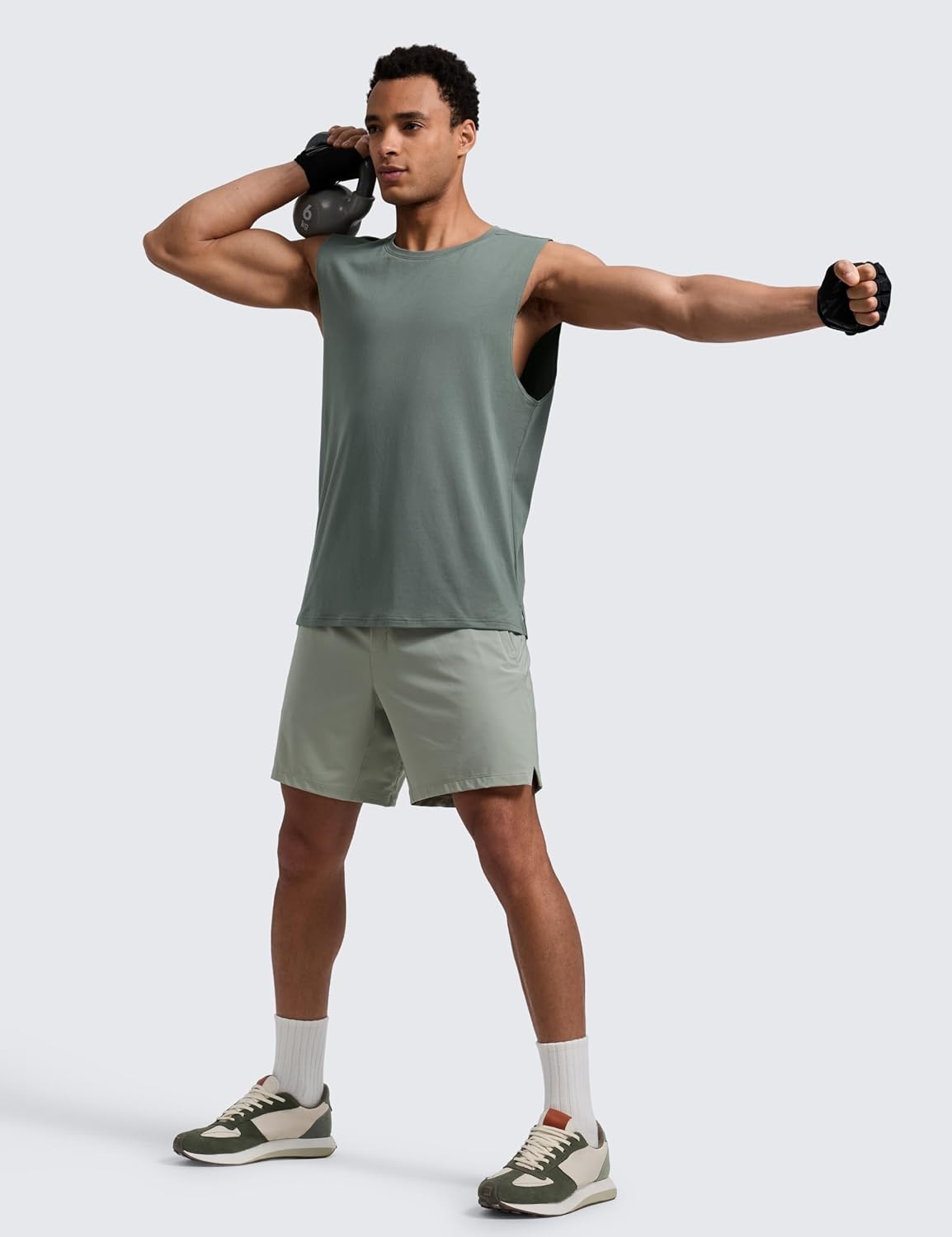 image:imageCRZ YOGA Mens CottonBlend Athletic Tank Tops for Men Moisture Wicking Soft Workout Casual Sleeveless Muscle ShirtsGrey Sage