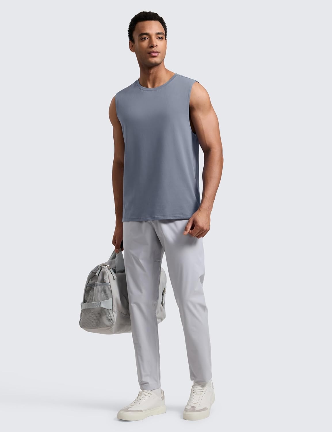 image:imageCRZ YOGA Mens CottonBlend Athletic Tank Tops for Men Moisture Wicking Soft Workout Casual Sleeveless Muscle ShirtsSolar Grey