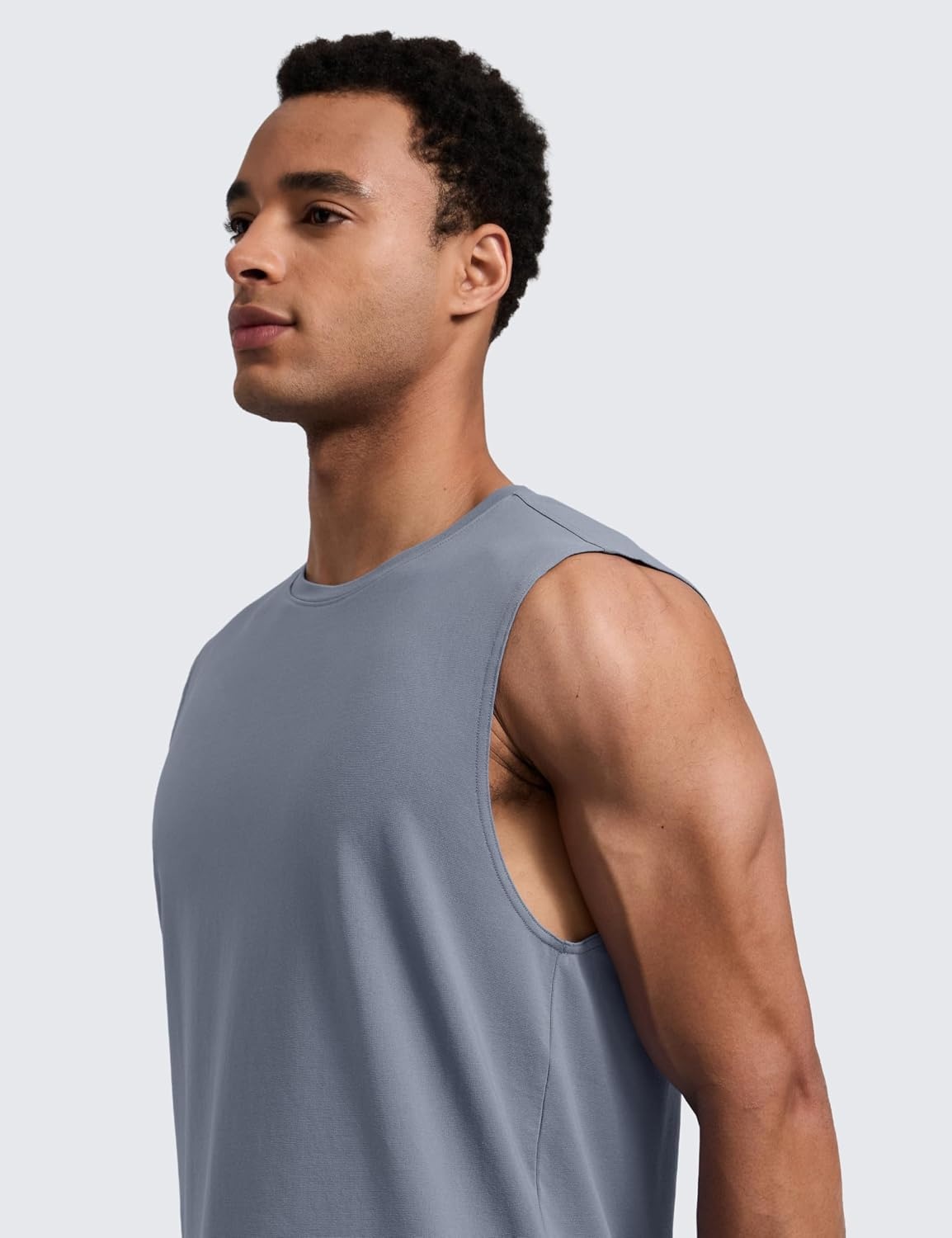 image:imageCRZ YOGA Mens CottonBlend Athletic Tank Tops for Men Moisture Wicking Soft Workout Casual Sleeveless Muscle ShirtsSolar Grey