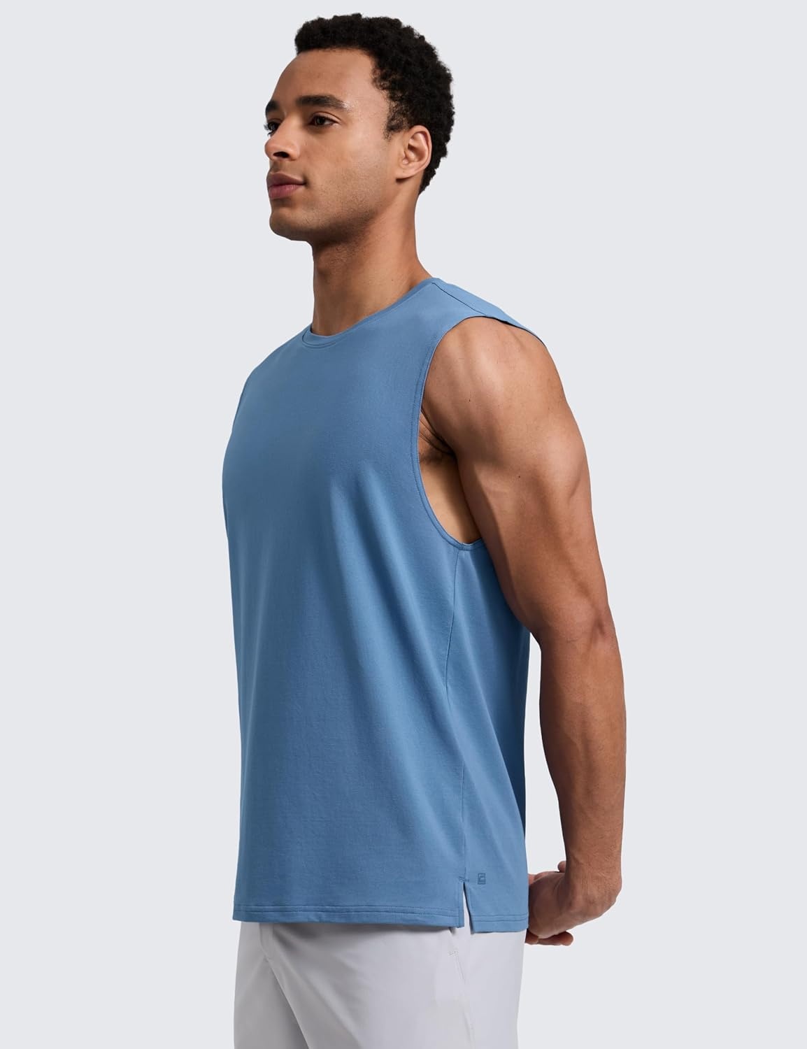 image:imageCRZ YOGA Mens CottonBlend Athletic Tank Tops for Men Moisture Wicking Soft Workout Casual Sleeveless Muscle ShirtsWashed Denim