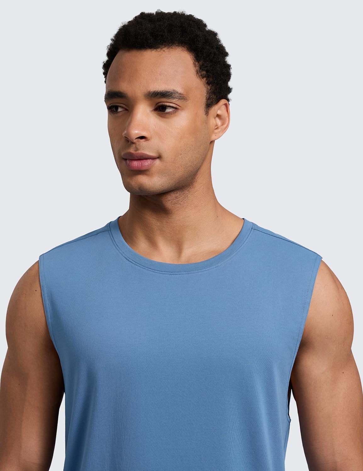 image:imageCRZ YOGA Mens CottonBlend Athletic Tank Tops for Men Moisture Wicking Soft Workout Casual Sleeveless Muscle ShirtsWashed Denim