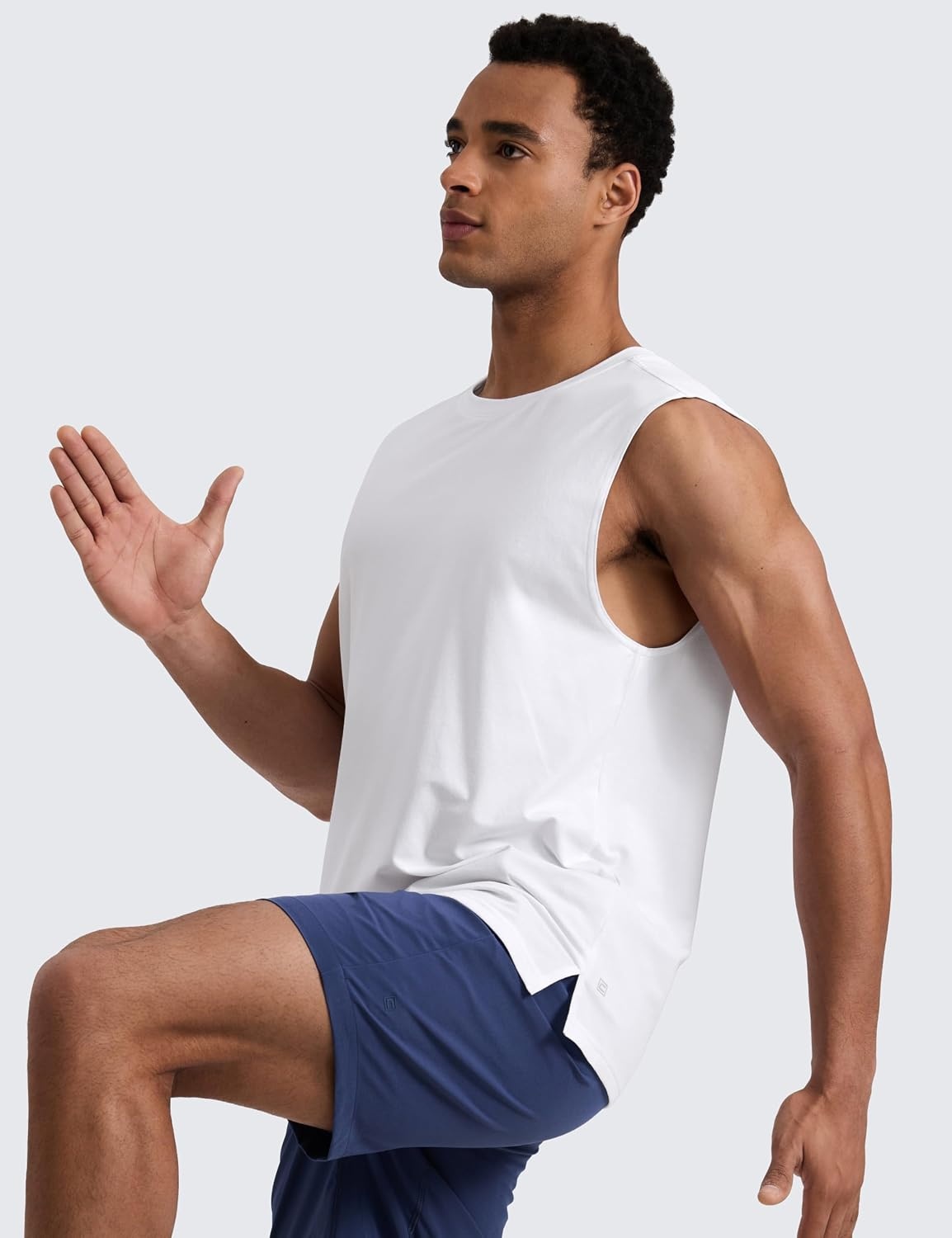 image:imageCRZ YOGA Mens CottonBlend Athletic Tank Tops for Men Moisture Wicking Soft Workout Casual Sleeveless Muscle ShirtsWhite