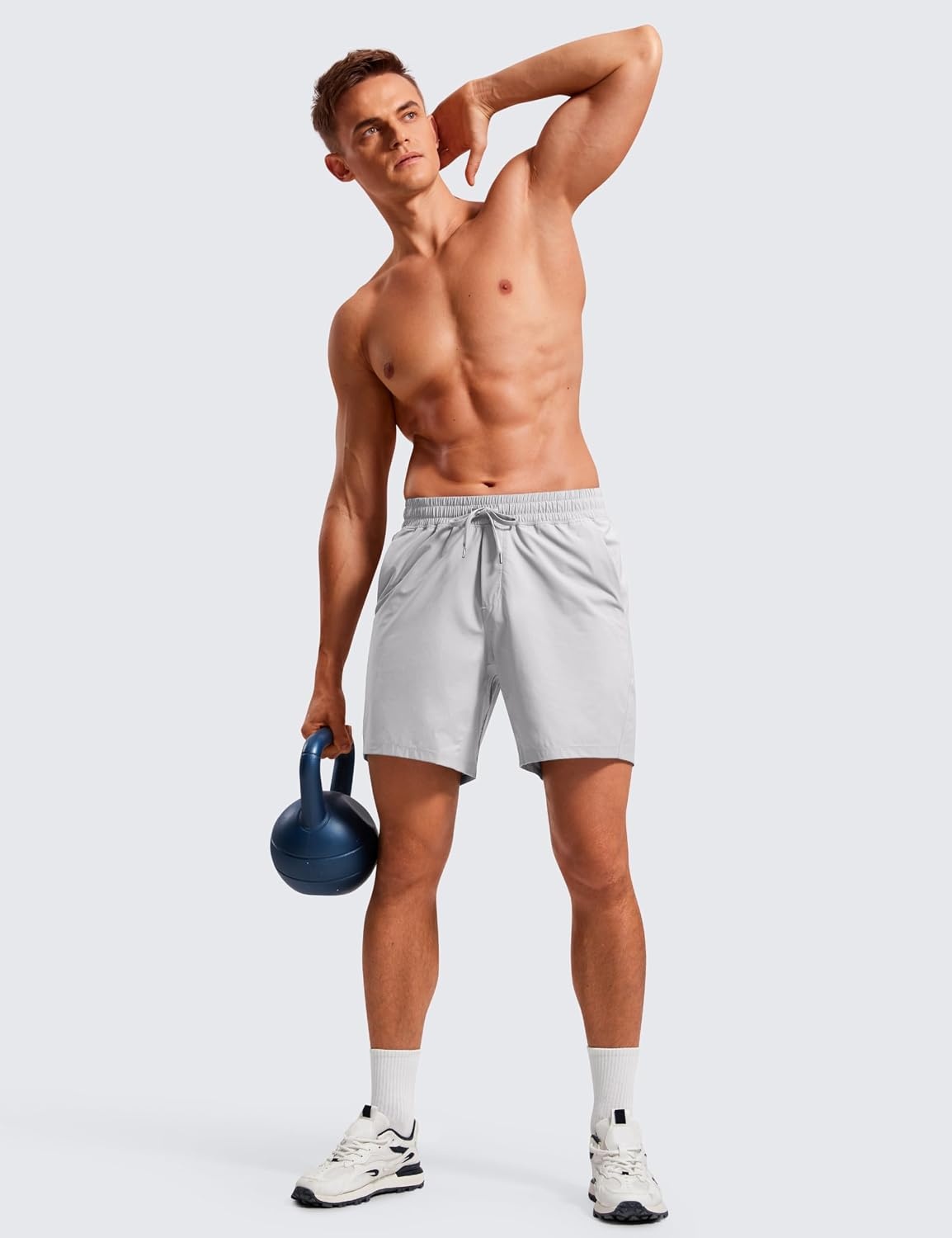 image:imageCRZ YOGA Mens Lightweight Workout Shorts 7 Quick Dry for Gym Athletic Workout with Zipper PocketPlatinum Grey