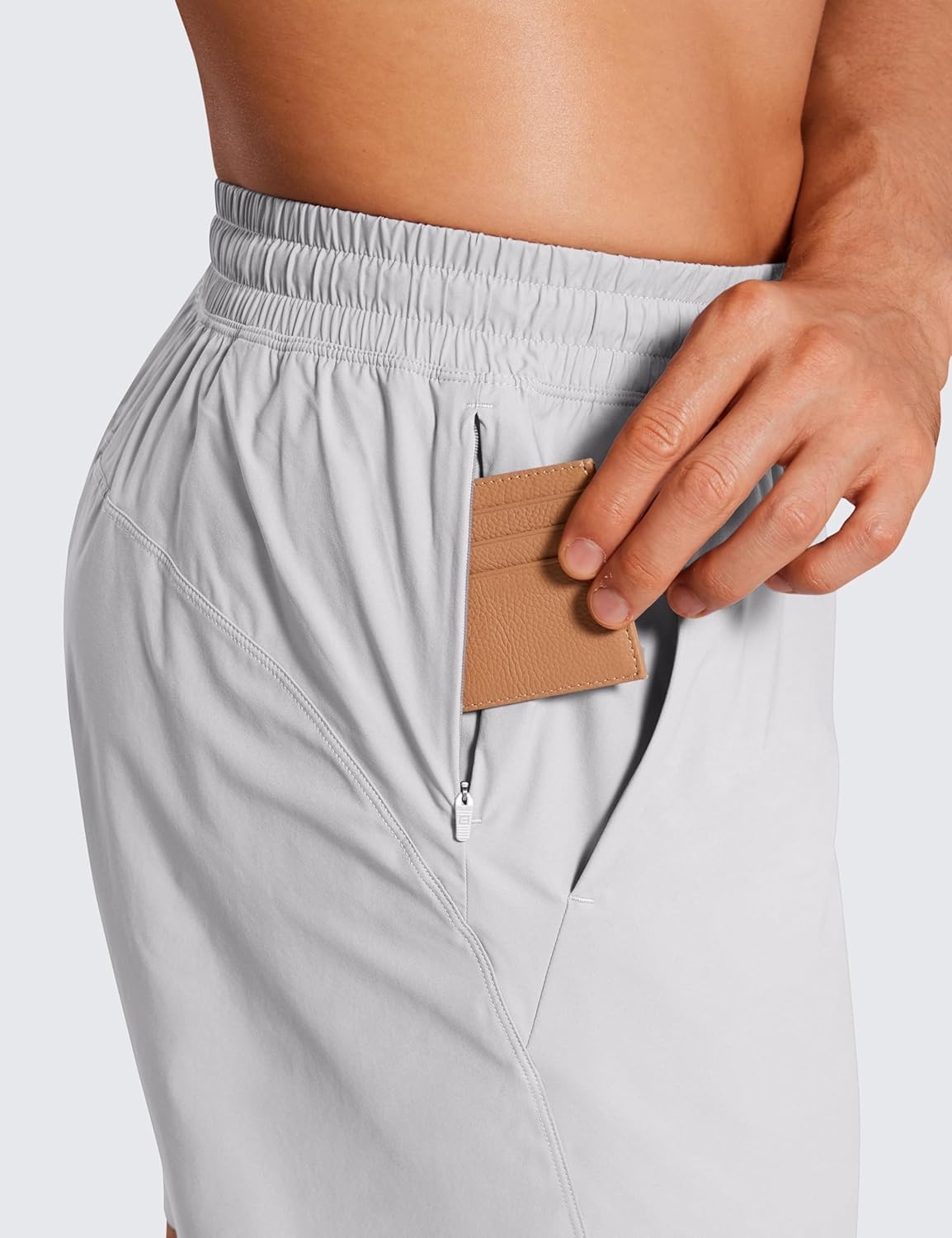 image:imageCRZ YOGA Mens Lightweight Workout Shorts 7 Quick Dry for Gym Athletic Workout with Zipper PocketPlatinum Grey