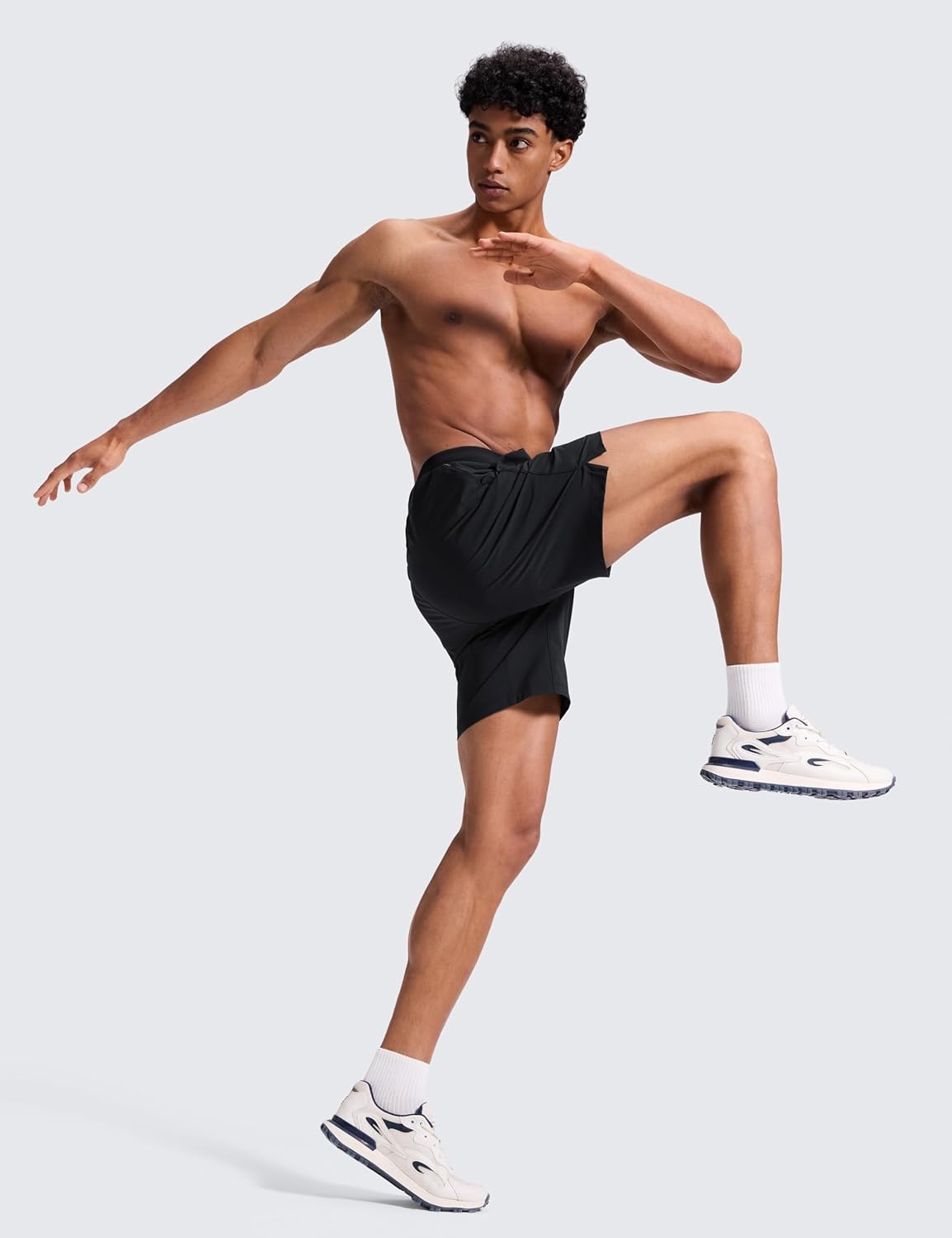 image:imageCRZ YOGA Mens Linerless Motion Shorts 7 Side Split Workout Daily Quick Dry for Gym Athletic Casual with PocketsBlack