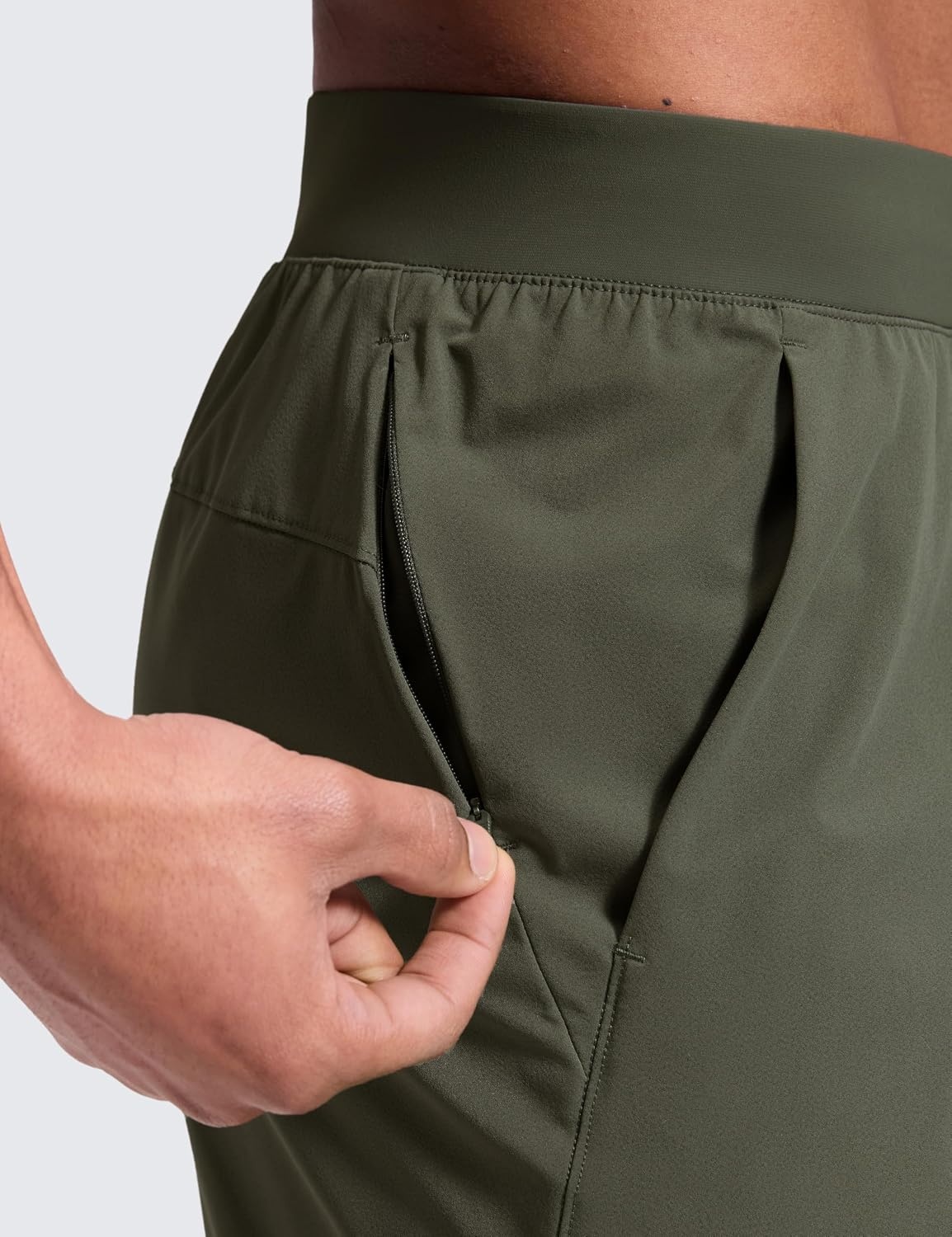 image:imageCRZ YOGA Mens Linerless Motion Shorts 7 Side Split Workout Daily Quick Dry for Gym Athletic Casual with PocketsDark Olive