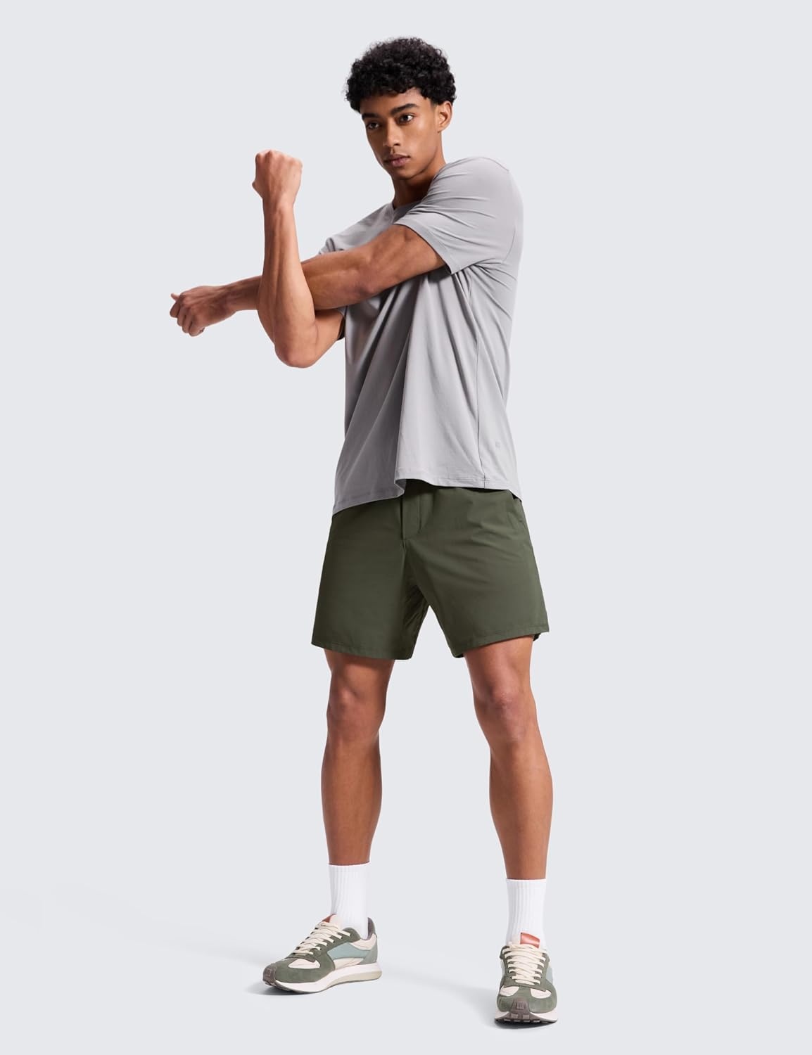 image:imageCRZ YOGA Mens Linerless Motion Shorts 7 Side Split Workout Daily Quick Dry for Gym Athletic Casual with PocketsDark Olive