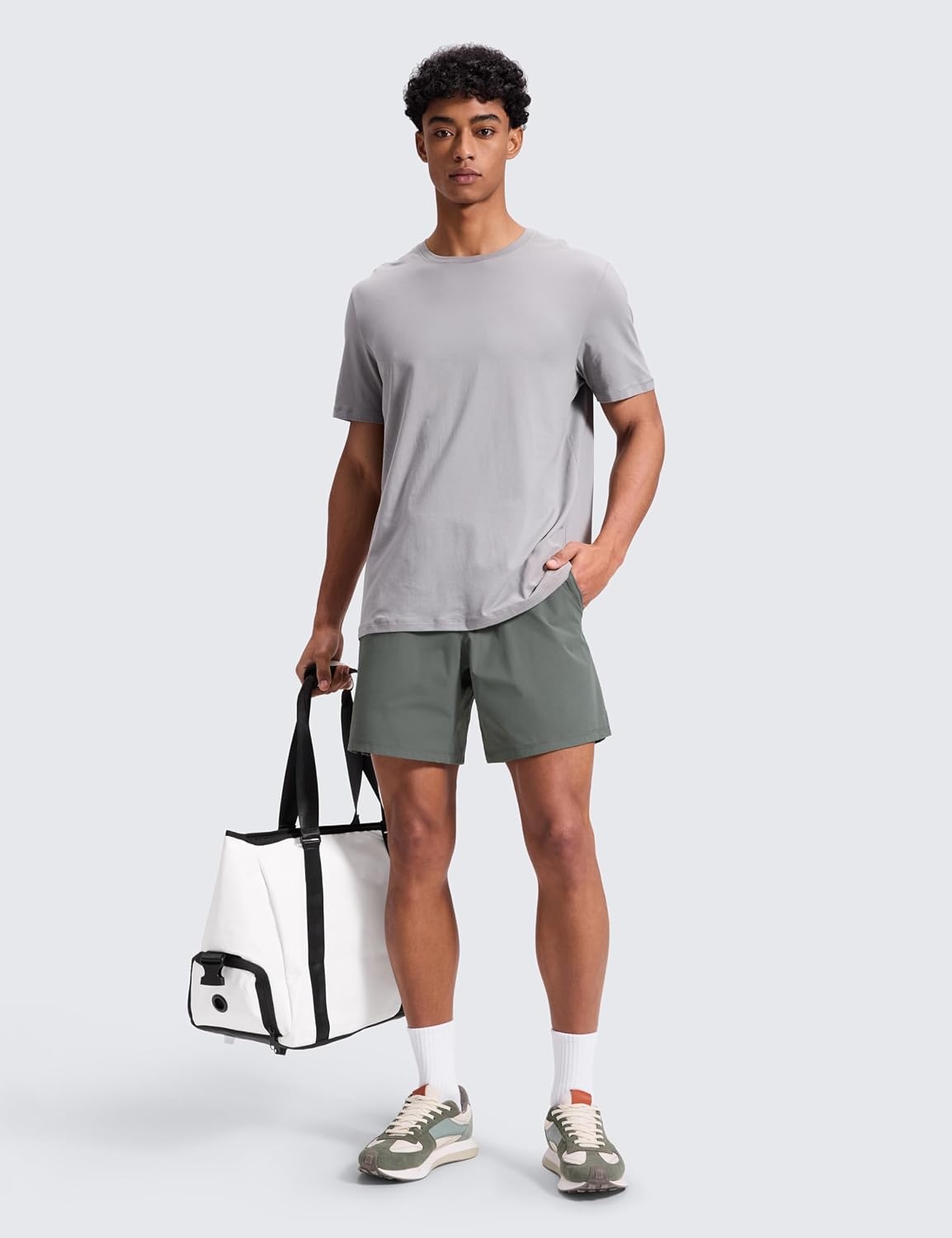 image:imageCRZ YOGA Mens Linerless Motion Shorts 7 Side Split Workout Daily Quick Dry for Gym Athletic Casual with PocketsGrey Sage