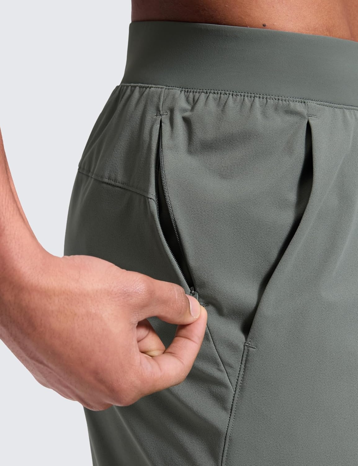 image:imageCRZ YOGA Mens Linerless Motion Shorts 7 Side Split Workout Daily Quick Dry for Gym Athletic Casual with PocketsGrey Sage