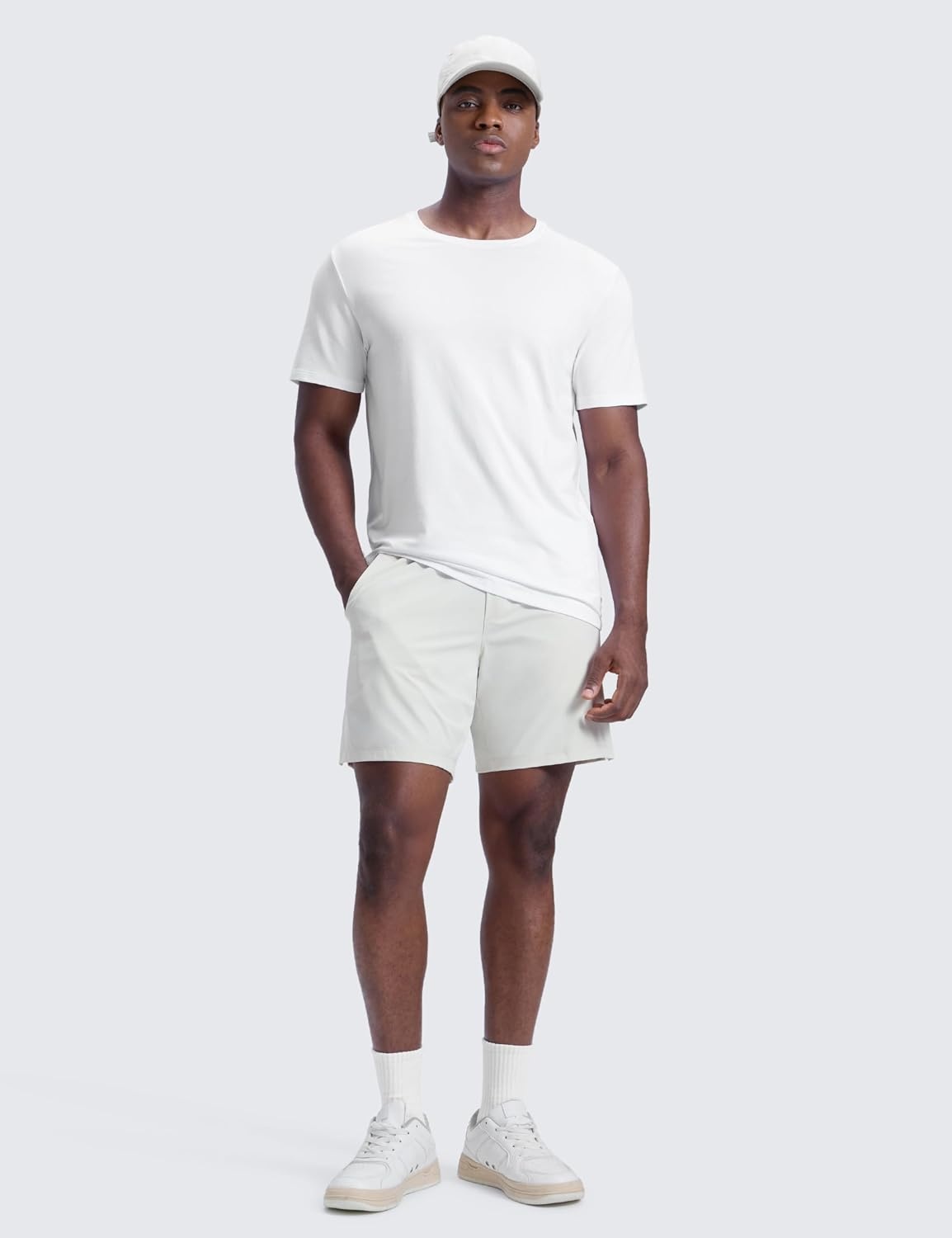 image:imageCRZ YOGA Mens Linerless Motion Shorts 7 Side Split Workout Daily Quick Dry for Gym Athletic Casual with PocketsMilky White Bone