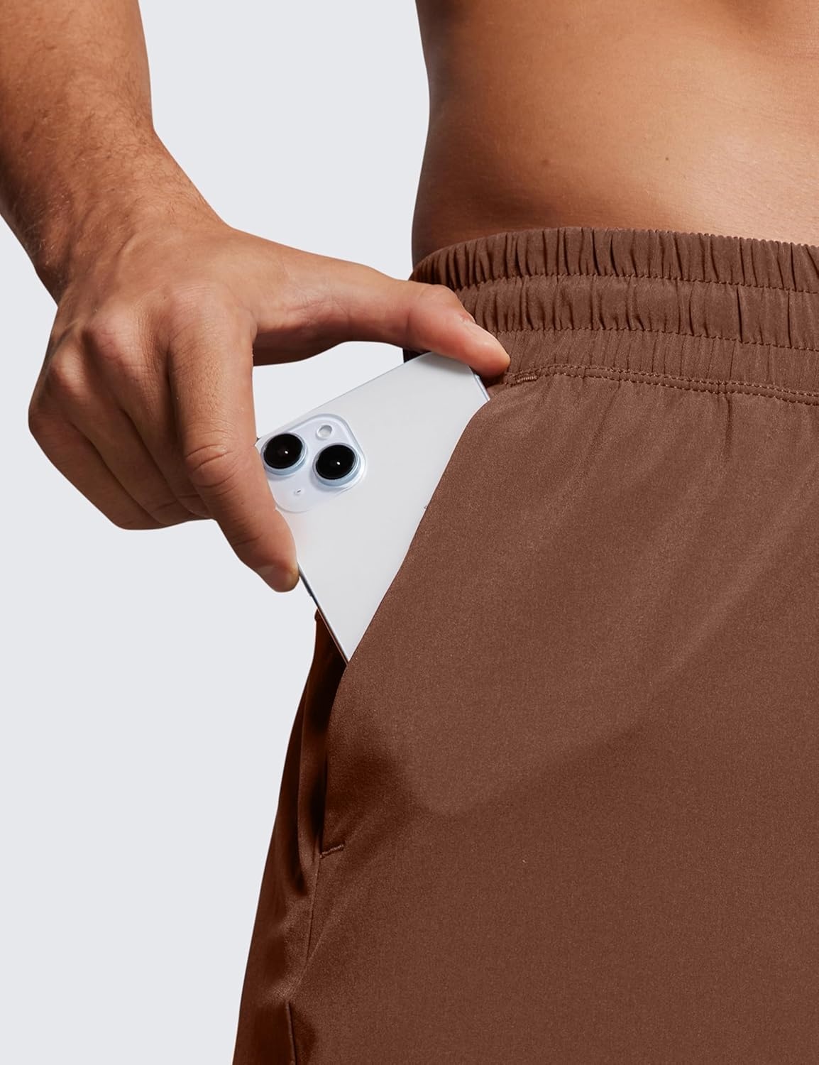 image:imageCRZ YOGA Mens Linerless Workout Shorts 5 Lightweight Quick Dry for Running Sports Athletic Gym with PocketsCoffee Brown