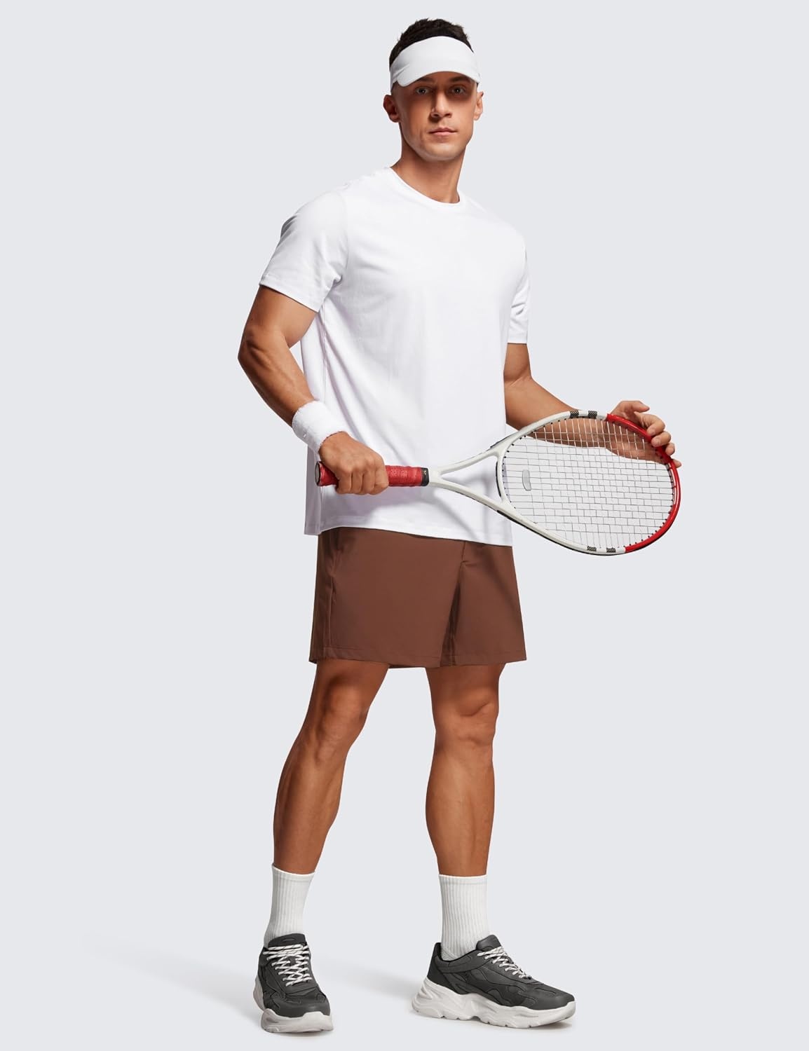 image:imageCRZ YOGA Mens Linerless Workout Shorts 5 Lightweight Quick Dry for Running Sports Athletic Gym with PocketsCoffee Brown