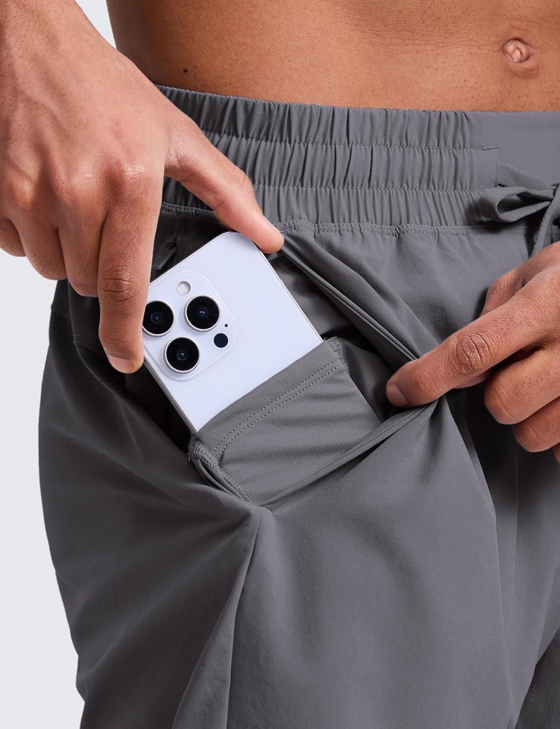 image:imageCRZ YOGA Mens Linerless Workout Shorts 5 Lightweight Quick Dry for Running Sports Athletic Gym with PocketsDark Carbon