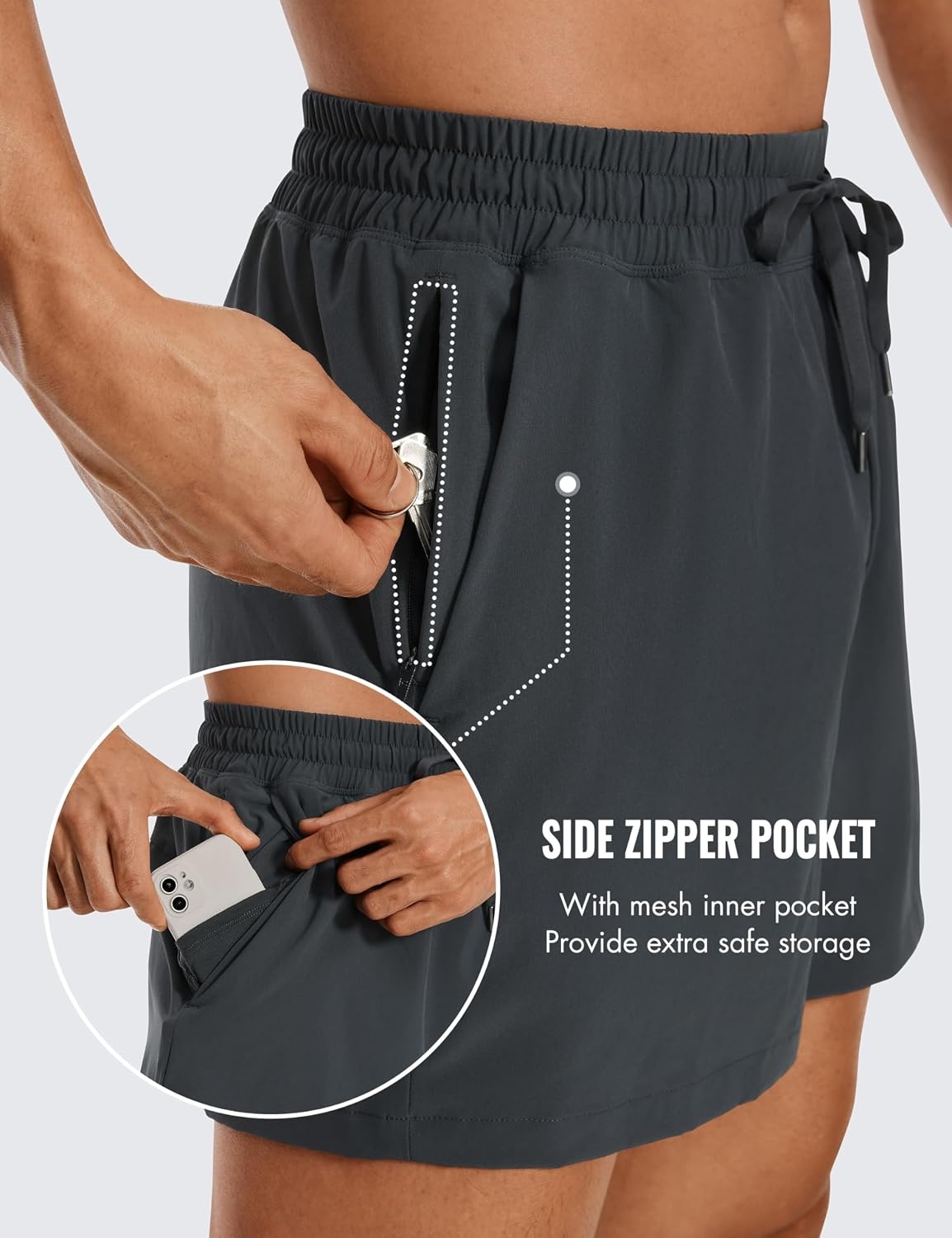 image:imageCRZ YOGA Mens Linerless Workout Shorts 5 Lightweight Quick Dry for Running Sports Athletic Gym with PocketsInk Gray