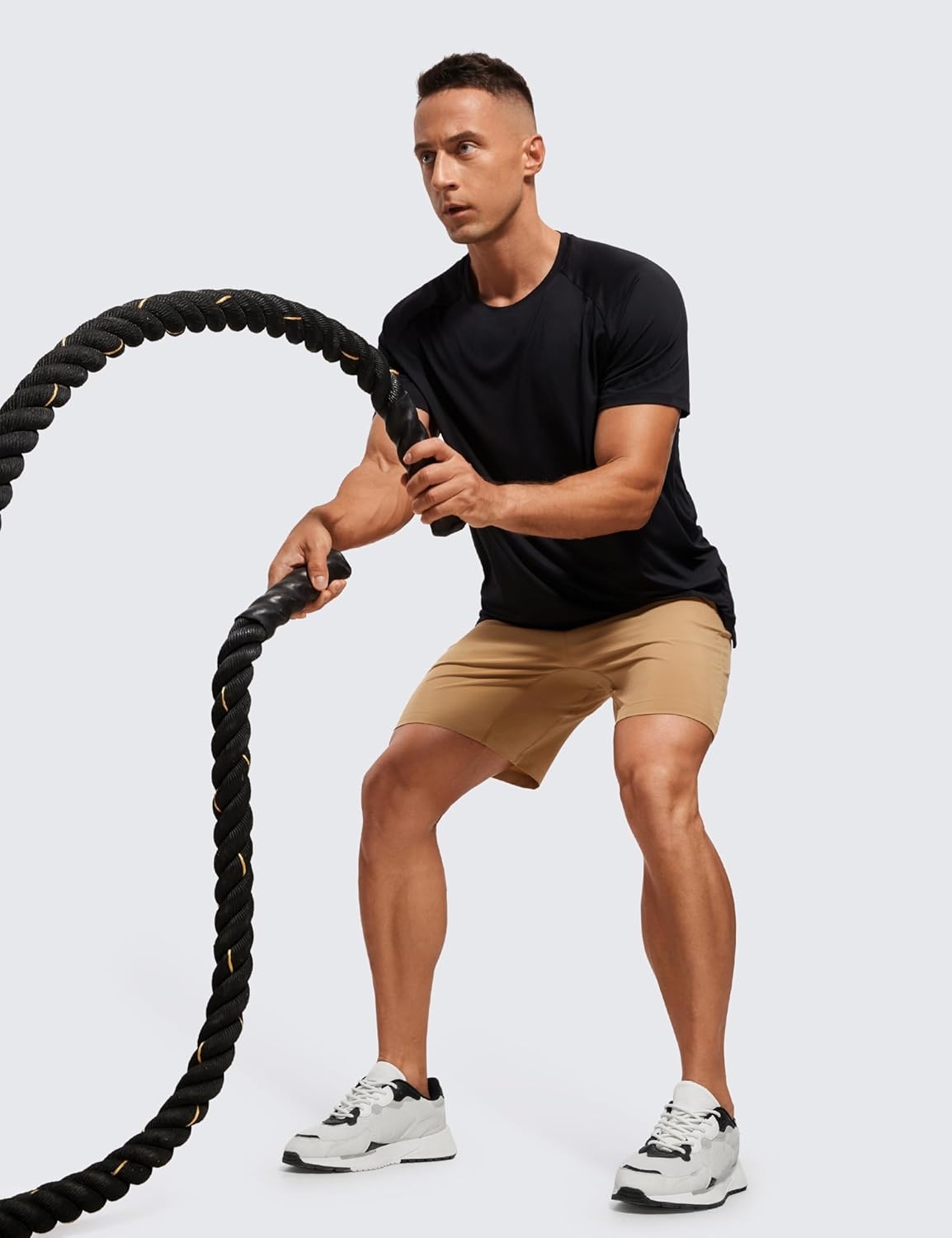 image:imageCRZ YOGA Mens Linerless Workout Shorts 7 Quick Dry for Running Sports Athletic Gym with PocketsKhaki Sand