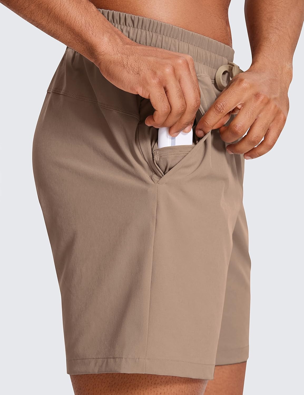 image:imageCRZ YOGA Mens Linerless Workout Shorts 7 Quick Dry for Running Sports Athletic Gym with PocketsMineral Brown