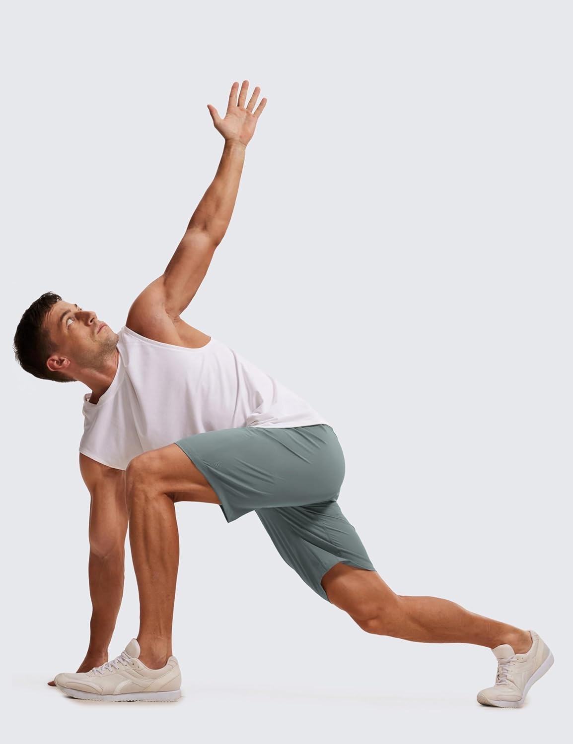 image:imageCRZ YOGA Mens Linerless Workout Shorts 9 Quick Dry for Running Sports Athletic Gym with PocketsGrey Sage