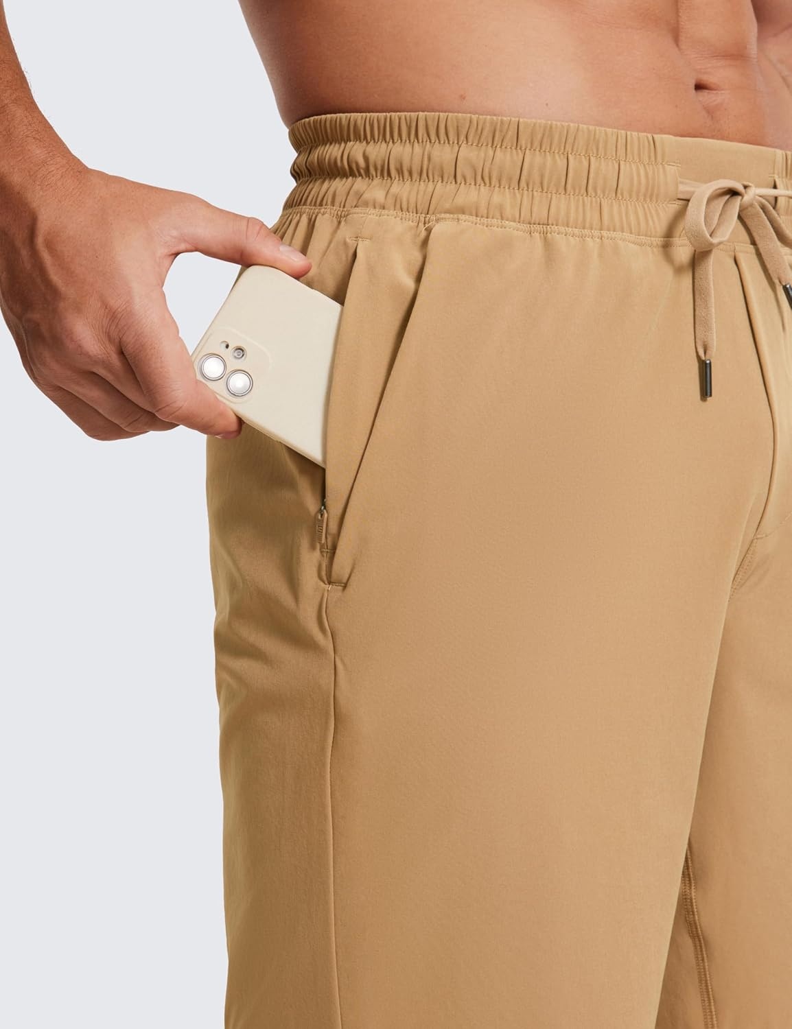 image:imageCRZ YOGA Mens Linerless Workout Shorts 9 Quick Dry for Running Sports Athletic Gym with PocketsKhaki Sand