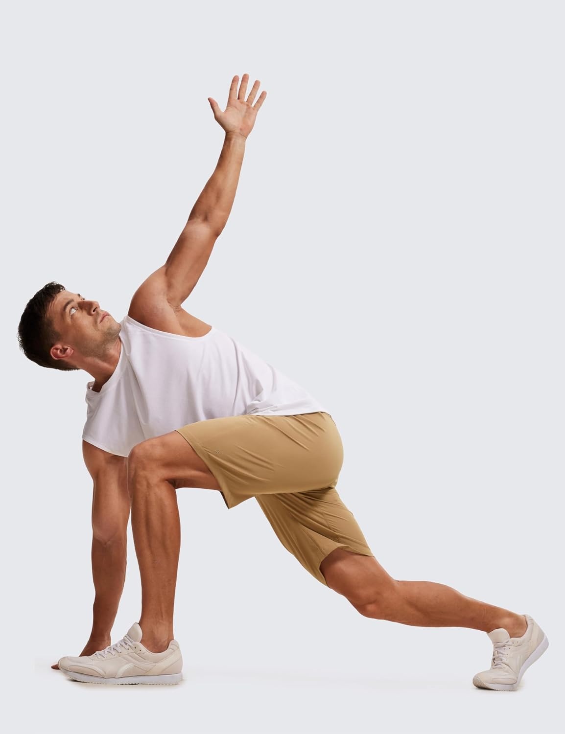 image:imageCRZ YOGA Mens Linerless Workout Shorts 9 Quick Dry for Running Sports Athletic Gym with PocketsKhaki Sand