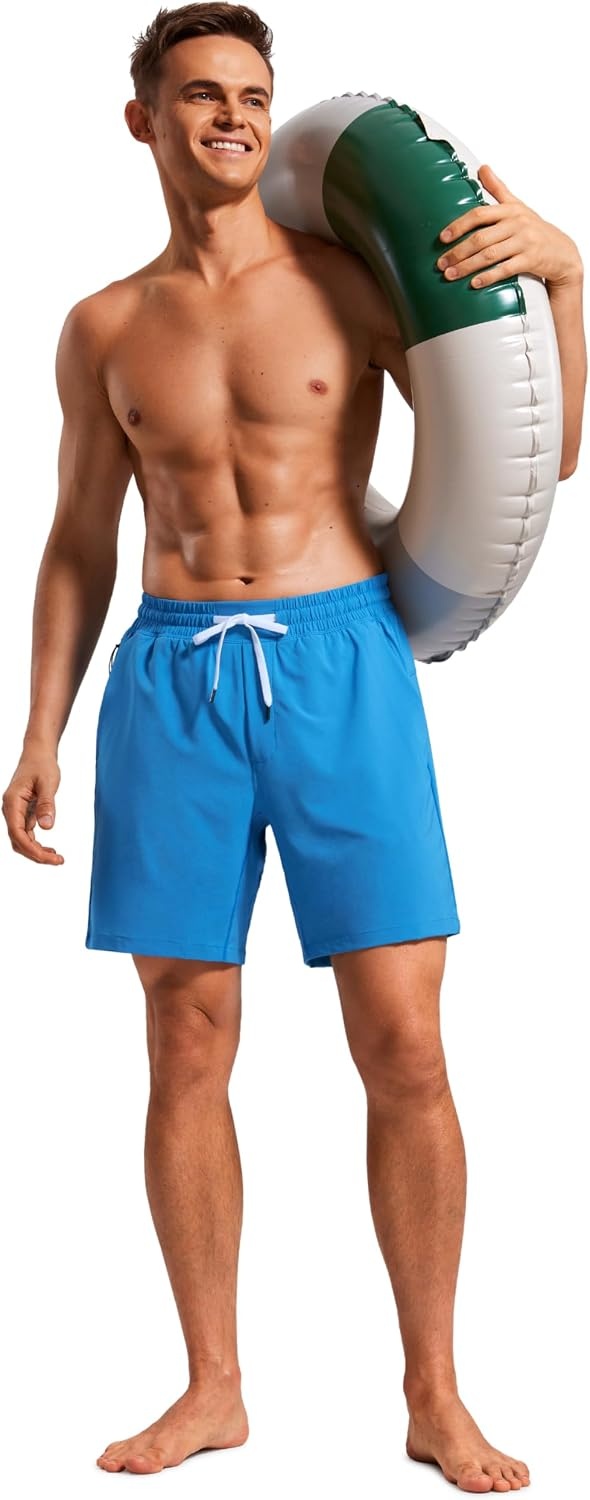 image:imageCRZ YOGA Mens Swim Trunks 57 Mesh Liner Quick Dry Beach Sports Casual Swimwear Shorts with PocketsMadagascar Blue