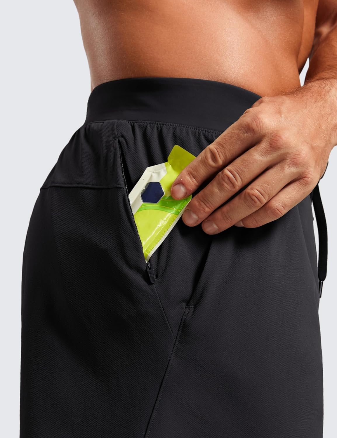 image:imageCRZ YOGA Mens Texture Training Shorts 5 Side Split Quick Dry Lightweight for Workout Running with Zipper PocketBlack