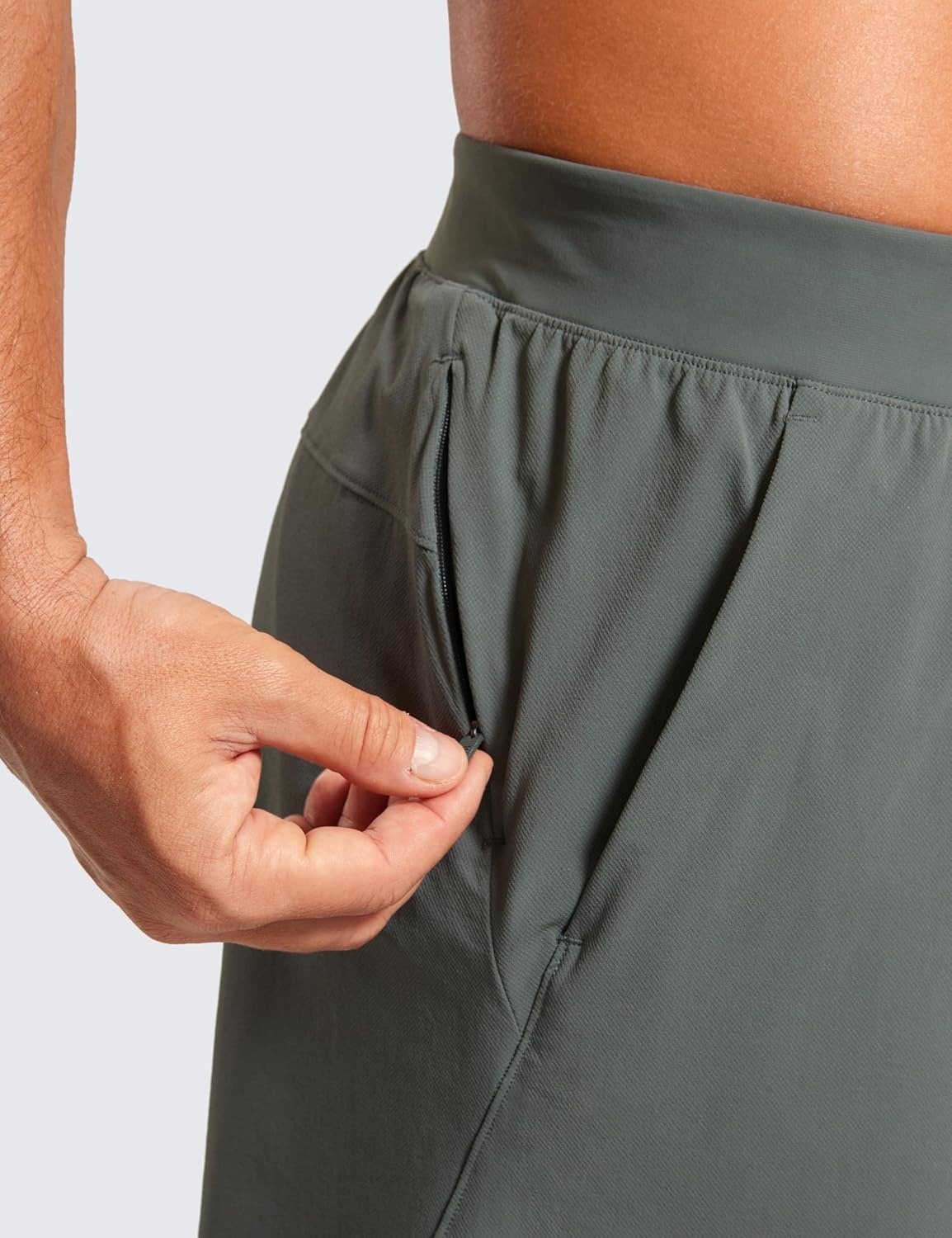 image:imageCRZ YOGA Mens Texture Training Shorts 5 Side Split Quick Dry Lightweight for Workout Running with Zipper PocketGrey Sage