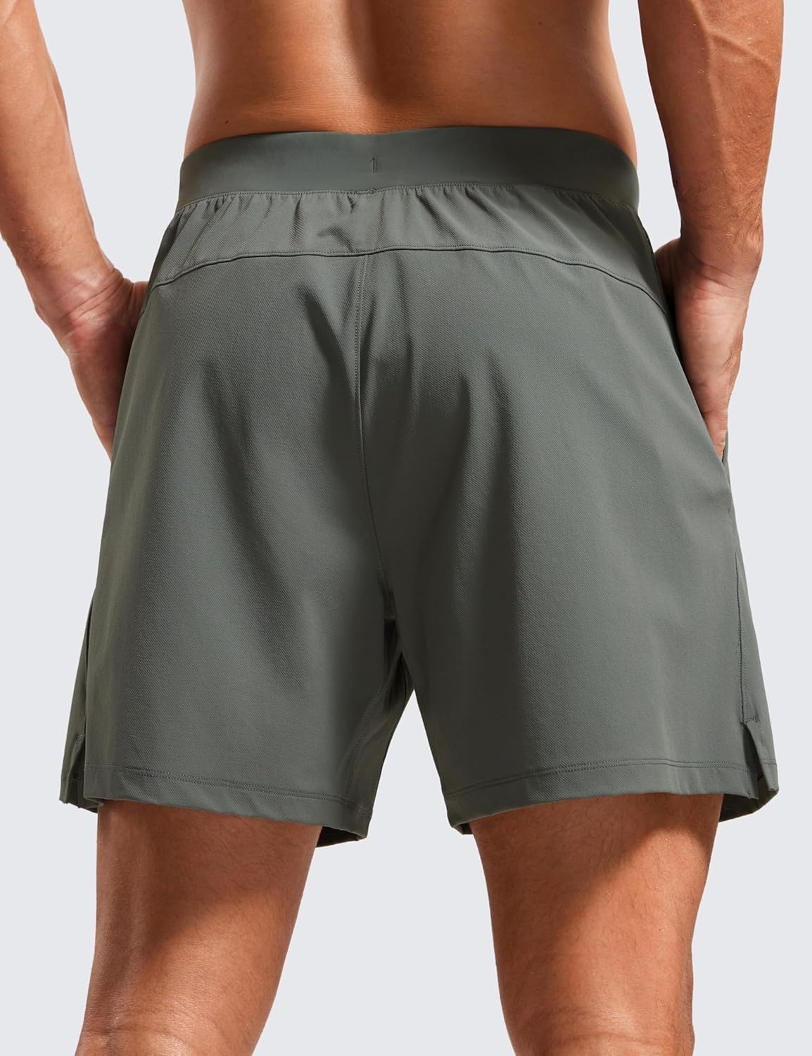image:imageCRZ YOGA Mens Texture Training Shorts 5 Side Split Quick Dry Lightweight for Workout Running with Zipper PocketGrey Sage