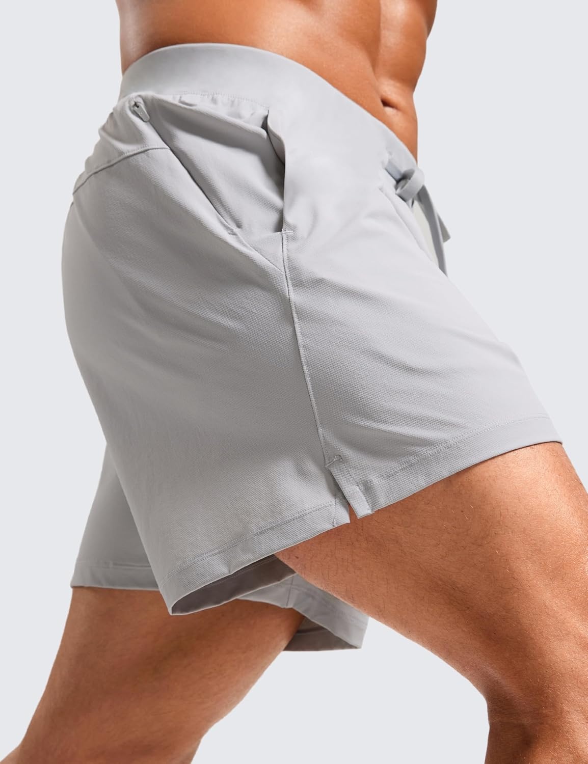image:imageCRZ YOGA Mens Texture Training Shorts 5 Side Split Quick Dry Lightweight for Workout Running with Zipper PocketPlatinum Grey