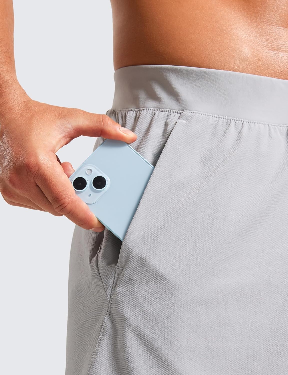 image:imageCRZ YOGA Mens Texture Training Shorts 5 Side Split Quick Dry Lightweight for Workout Running with Zipper PocketPlatinum Grey