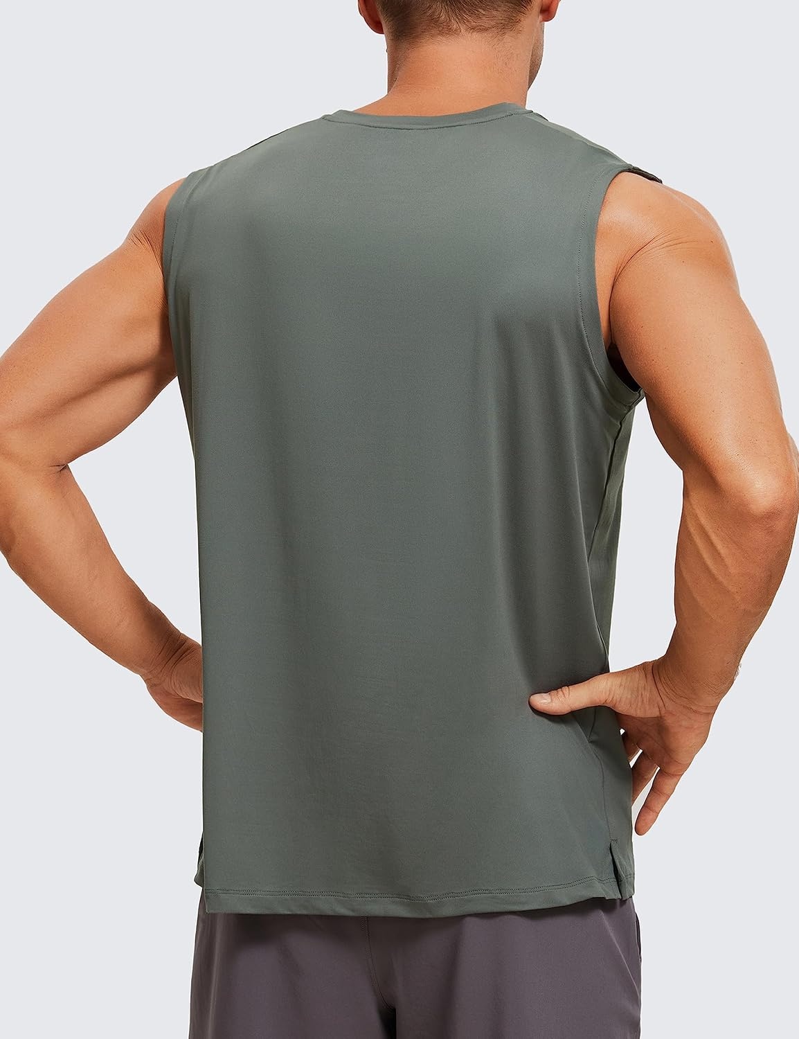 image:imageCRZ YOGA Mens Workout Sleeveless Shirt Quick Dry Stretchy Swim TShirts Athletic Gym Running Beach Tank TopGrey Sage