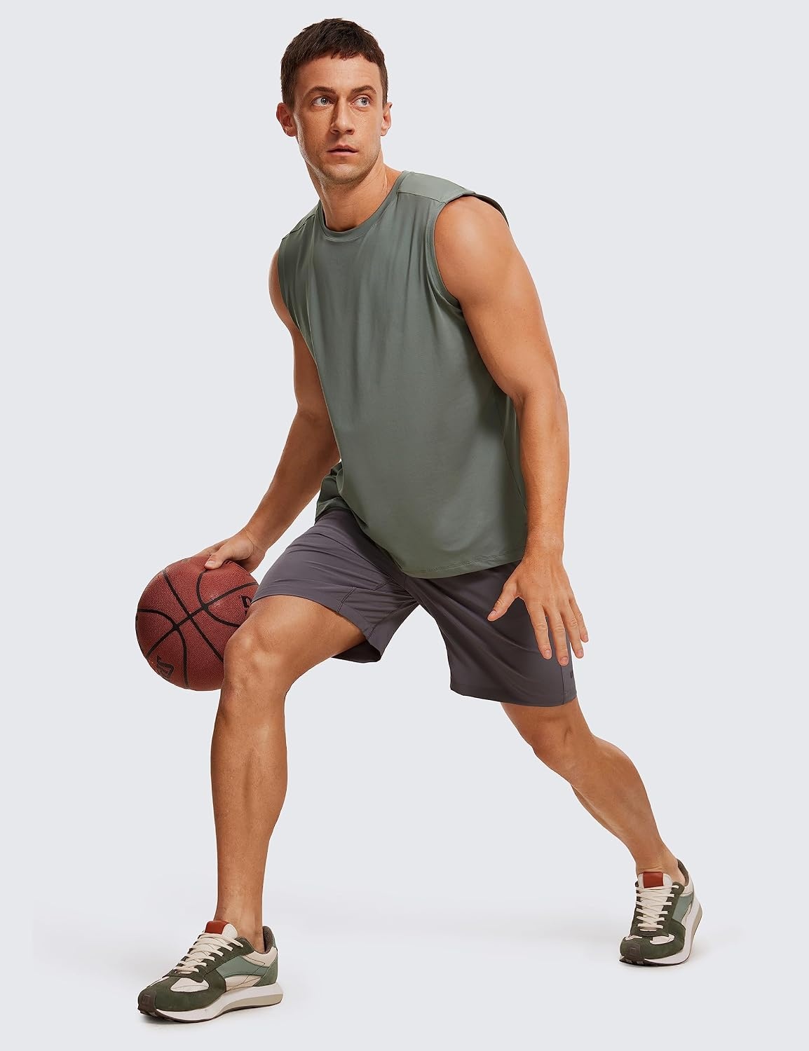 image:imageCRZ YOGA Mens Workout Sleeveless Shirt Quick Dry Stretchy Swim TShirts Athletic Gym Running Beach Tank TopGrey Sage