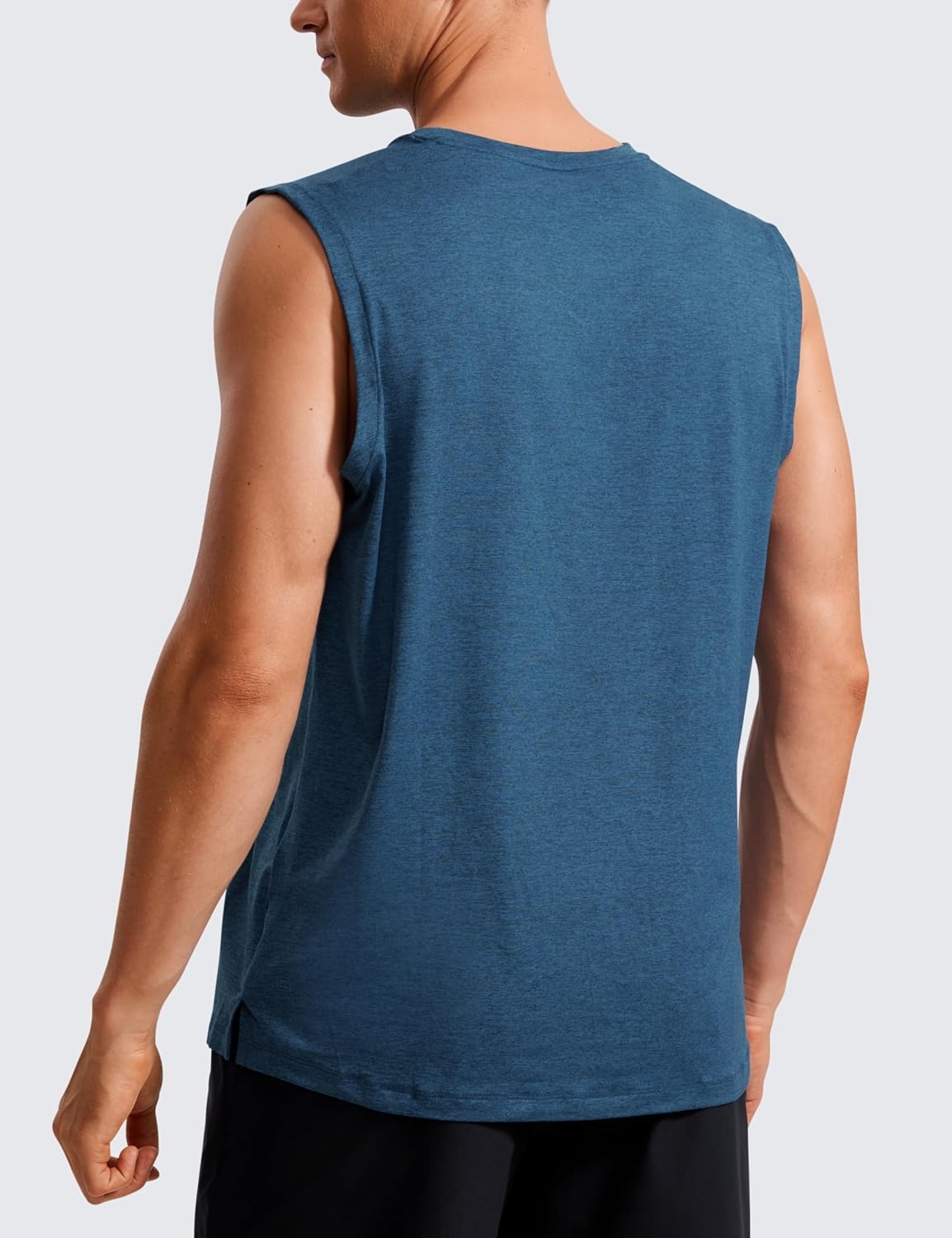 image:imageCRZ YOGA Mens Workout Sleeveless Shirt Quick Dry Stretchy Swim TShirts Athletic Gym Running Beach Tank TopNight Blue Heather