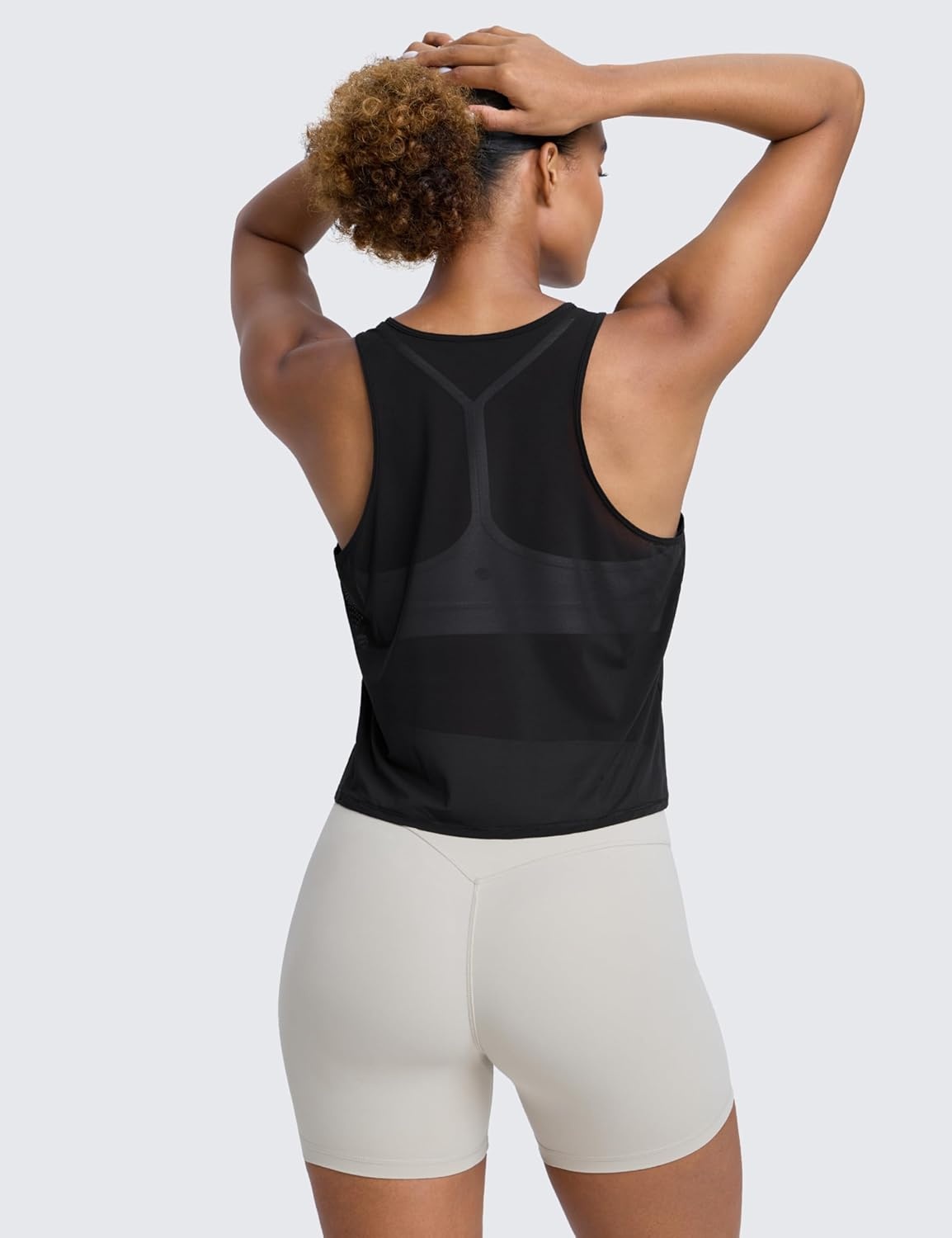 image:imageCRZ YOGA Mesh Workout Tank Tops for Women Athletic Sheer Scoop Neck Cover Up Breathable Summer Sleeveless ShirtsBlack