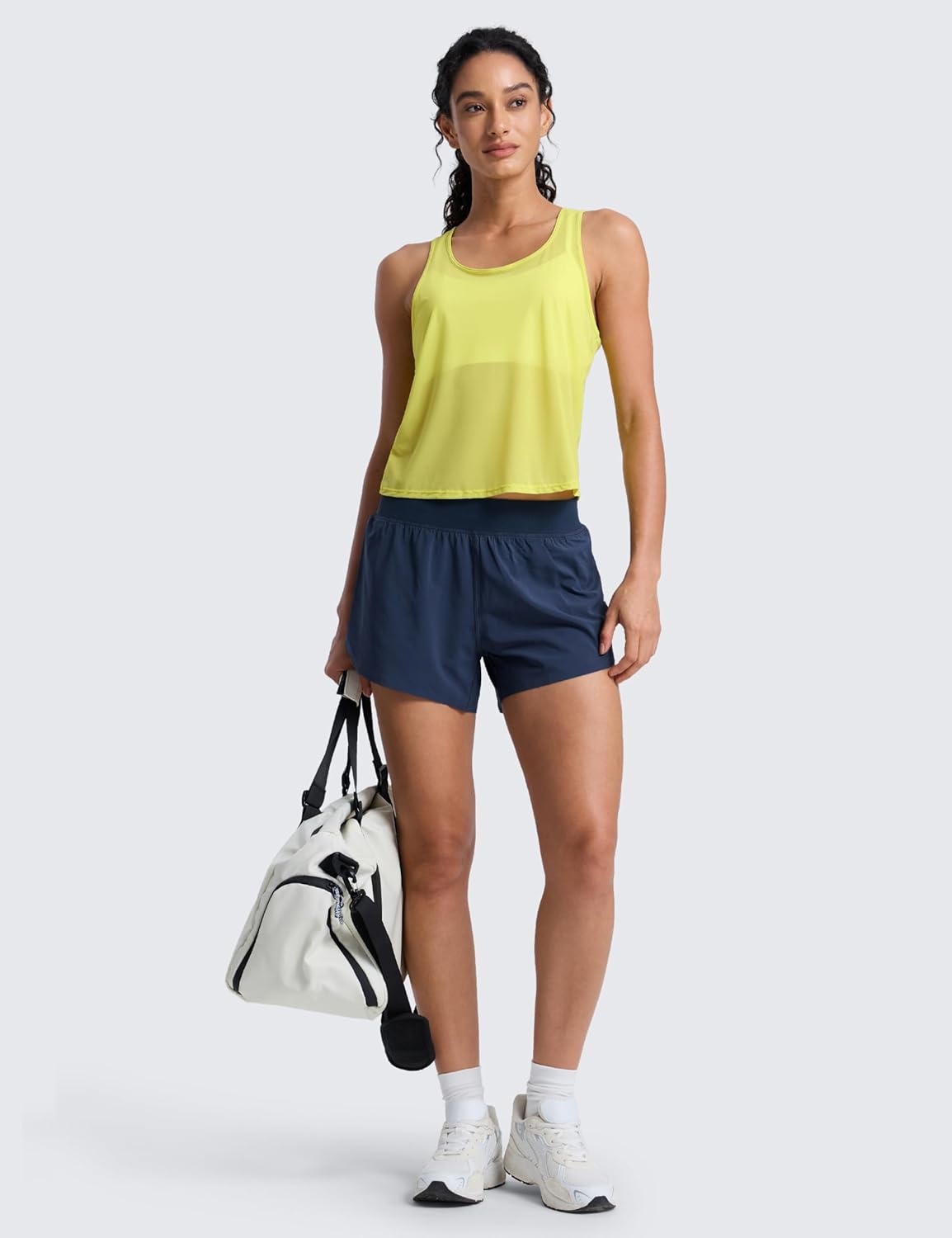 image:imageCRZ YOGA Mesh Workout Tank Tops for Women Athletic Sheer Scoop Neck Cover Up Breathable Summer Sleeveless ShirtsLuminous Yellow