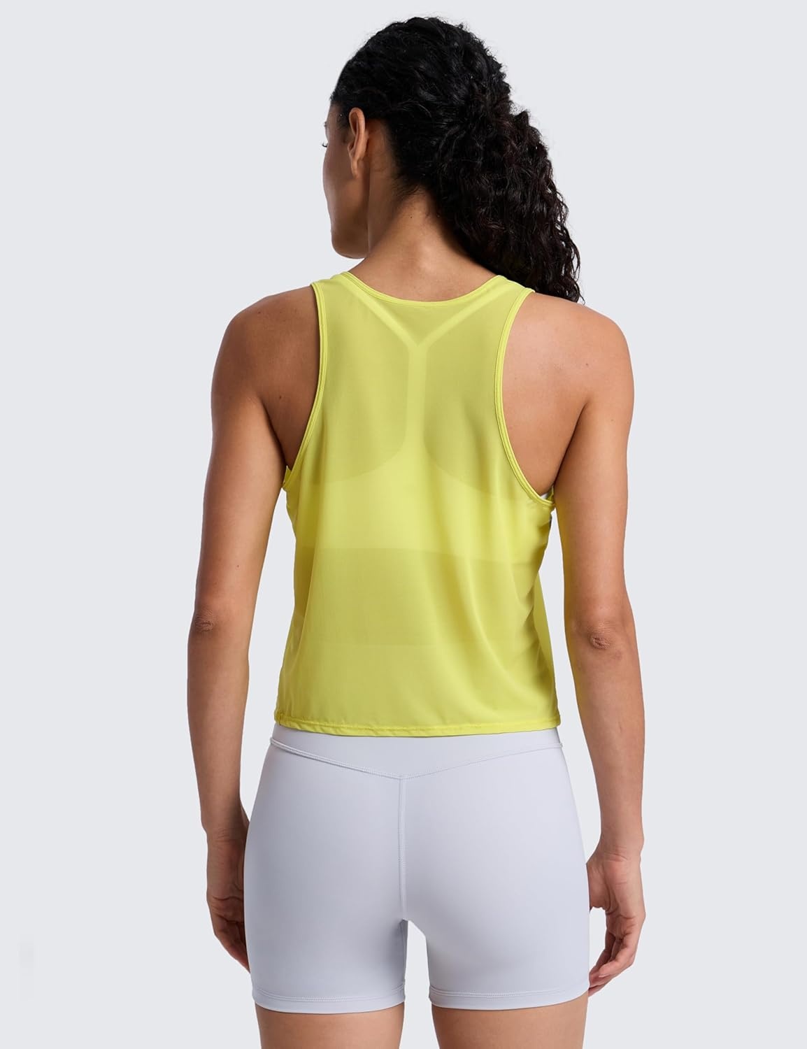 image:imageCRZ YOGA Mesh Workout Tank Tops for Women Athletic Sheer Scoop Neck Cover Up Breathable Summer Sleeveless ShirtsLuminous Yellow