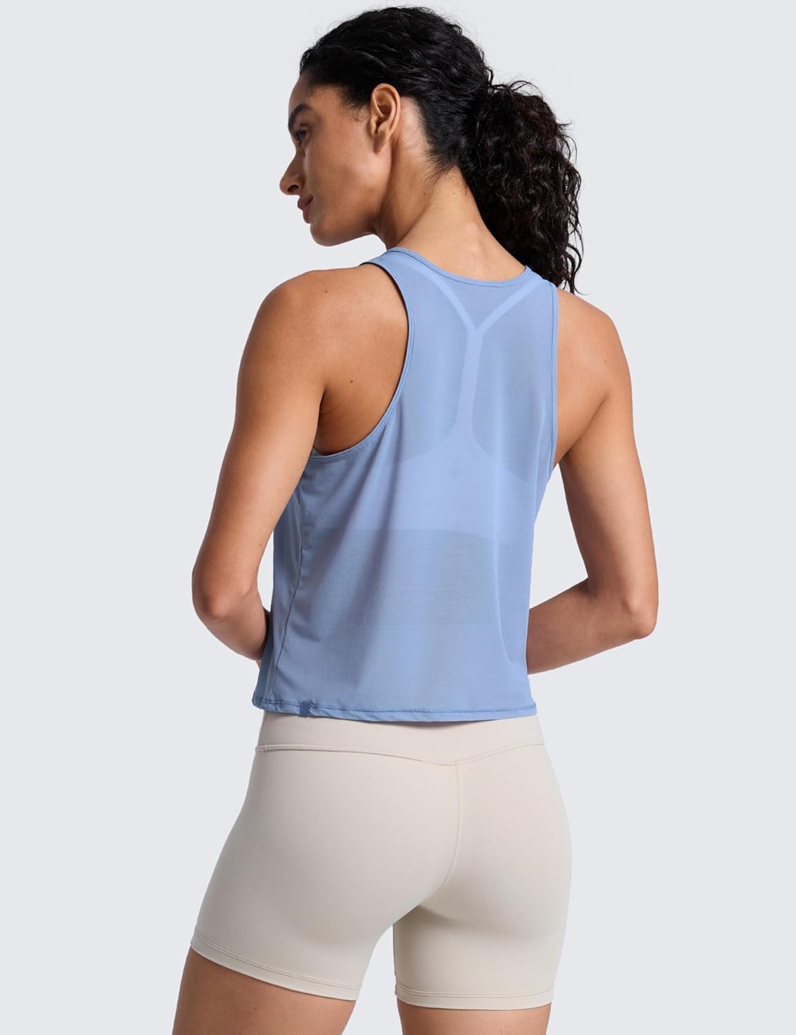 image:imageCRZ YOGA Mesh Workout Tank Tops for Women Athletic Sheer Scoop Neck Cover Up Breathable Summer Sleeveless ShirtsSlate Blue