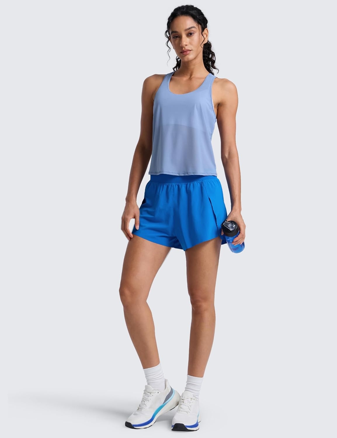 image:imageCRZ YOGA Mesh Workout Tank Tops for Women Athletic Sheer Scoop Neck Cover Up Breathable Summer Sleeveless ShirtsSlate Blue