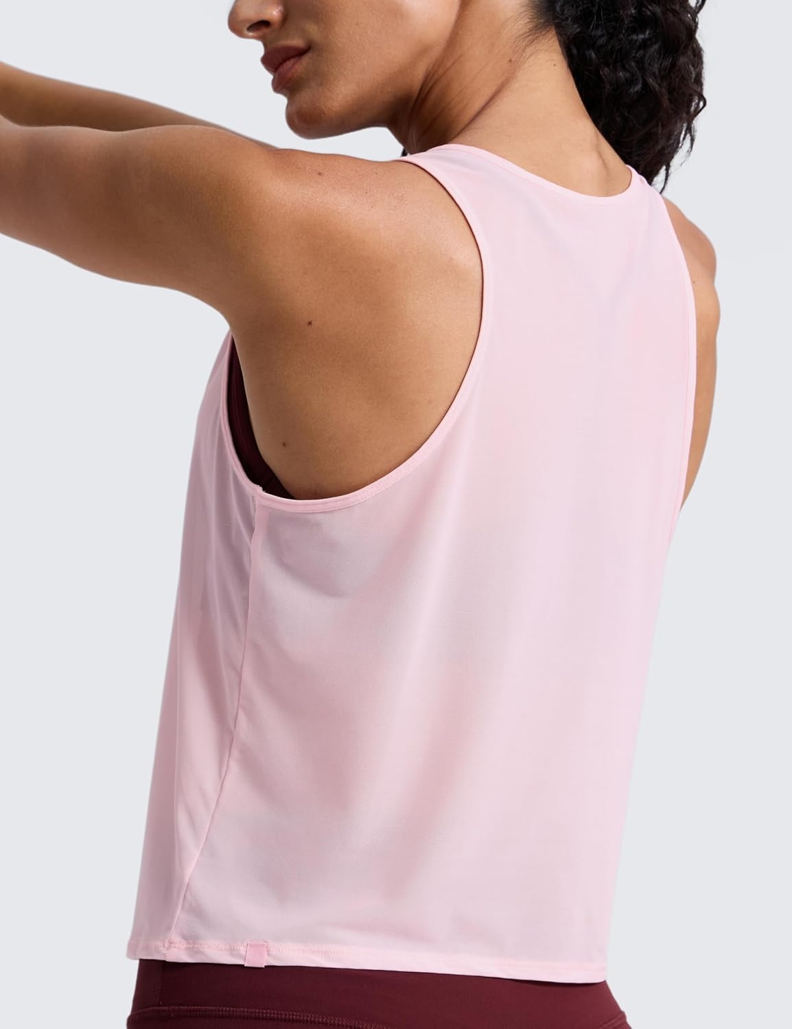 image:imageCRZ YOGA Mesh Workout Tank Tops for Women Athletic Sheer Scoop Neck Cover Up Breathable Summer Sleeveless ShirtsStrawberry Pink
