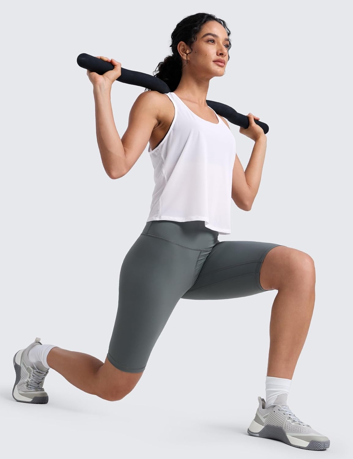image:imageCRZ YOGA Mesh Workout Tank Tops for Women Athletic Sheer Scoop Neck Cover Up Breathable Summer Sleeveless ShirtsWhite