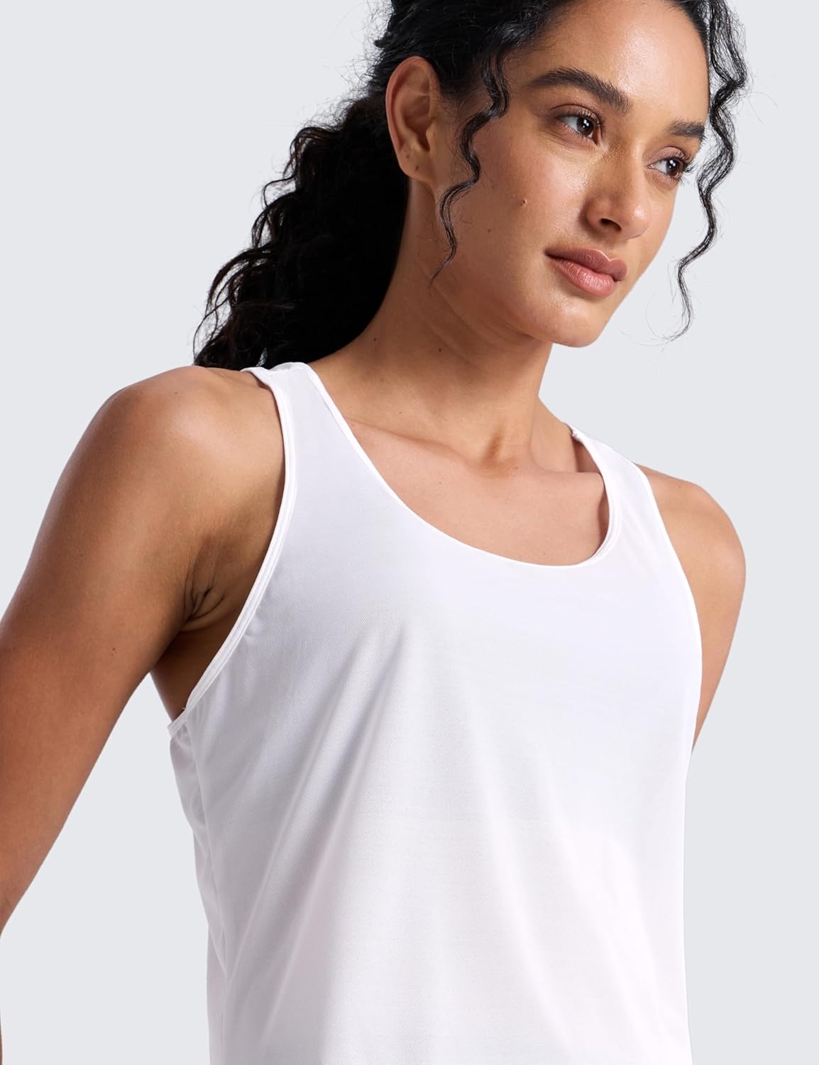image:imageCRZ YOGA Mesh Workout Tank Tops for Women Athletic Sheer Scoop Neck Cover Up Breathable Summer Sleeveless ShirtsWhite