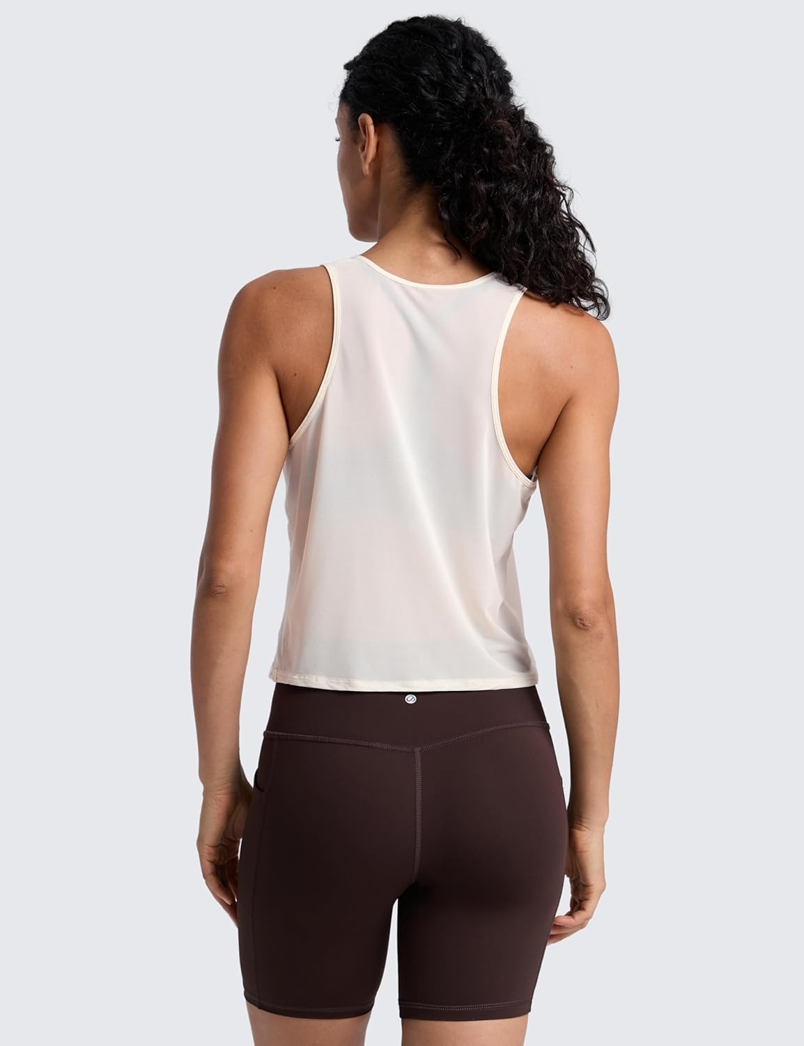 image:imageCRZ YOGA Mesh Workout Tank Tops for Women Athletic Sheer Scoop Neck Cover Up Breathable Summer Sleeveless ShirtsWhite Apricot