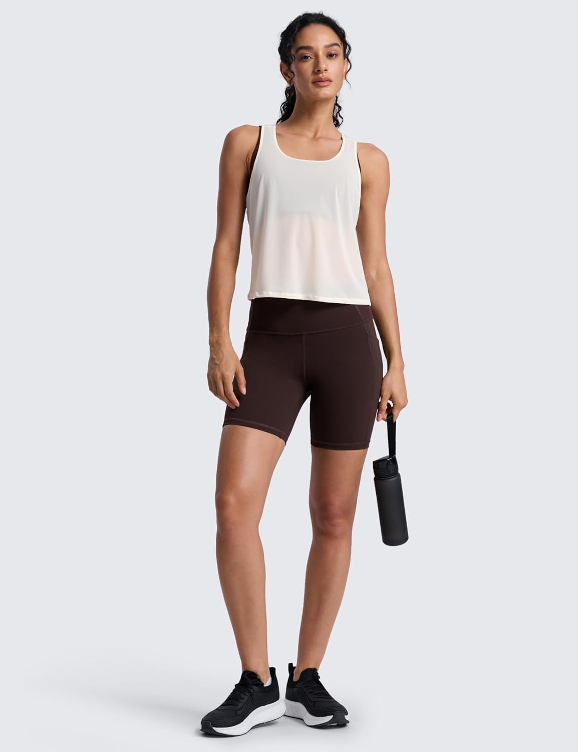 image:imageCRZ YOGA Mesh Workout Tank Tops for Women Athletic Sheer Scoop Neck Cover Up Breathable Summer Sleeveless ShirtsWhite Apricot