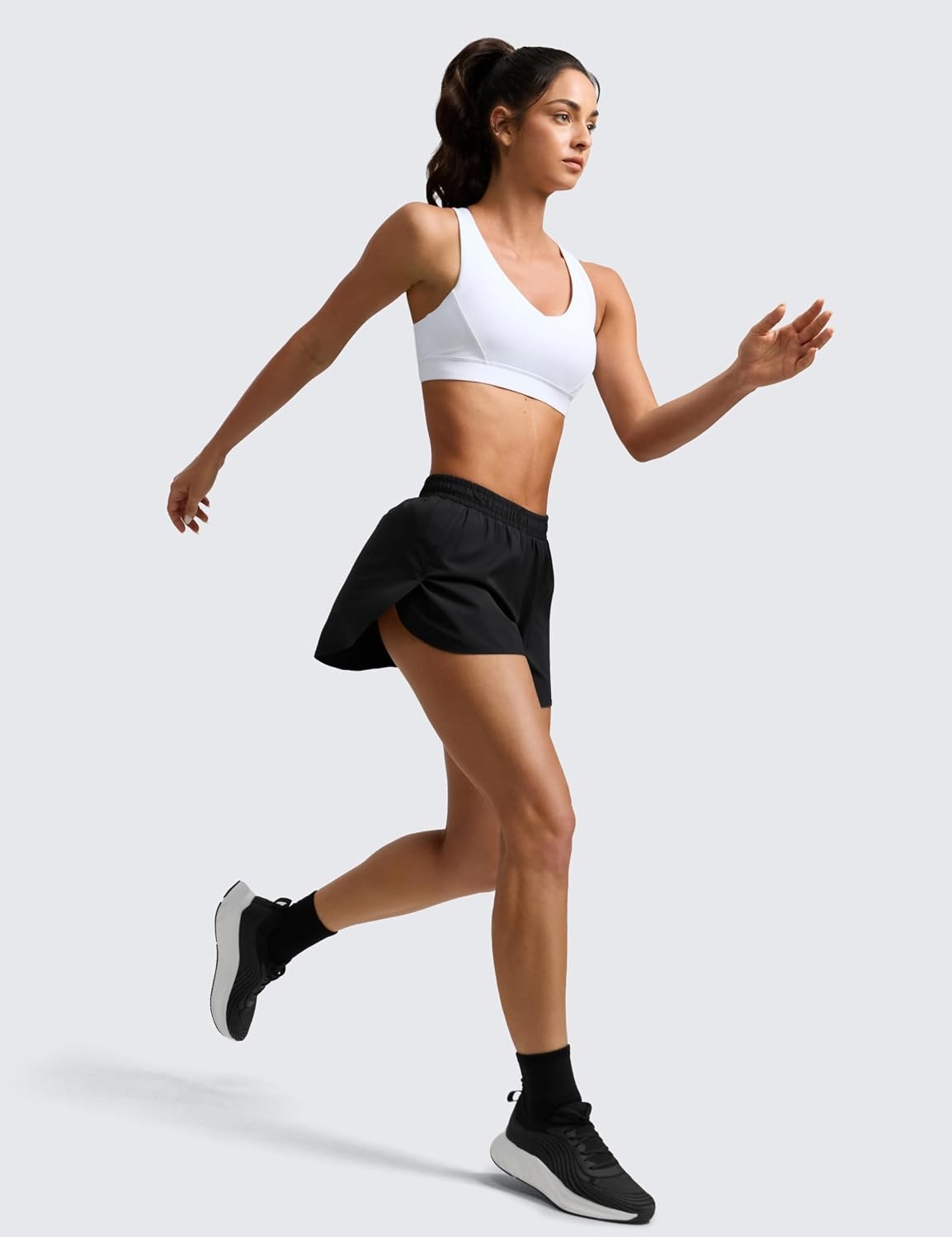 image:imageCRZ YOGA Mid Rise Half Split Athletic Shorts for Women 25 Dolphin Quick Dry for Gym Running Workout TrackBlack