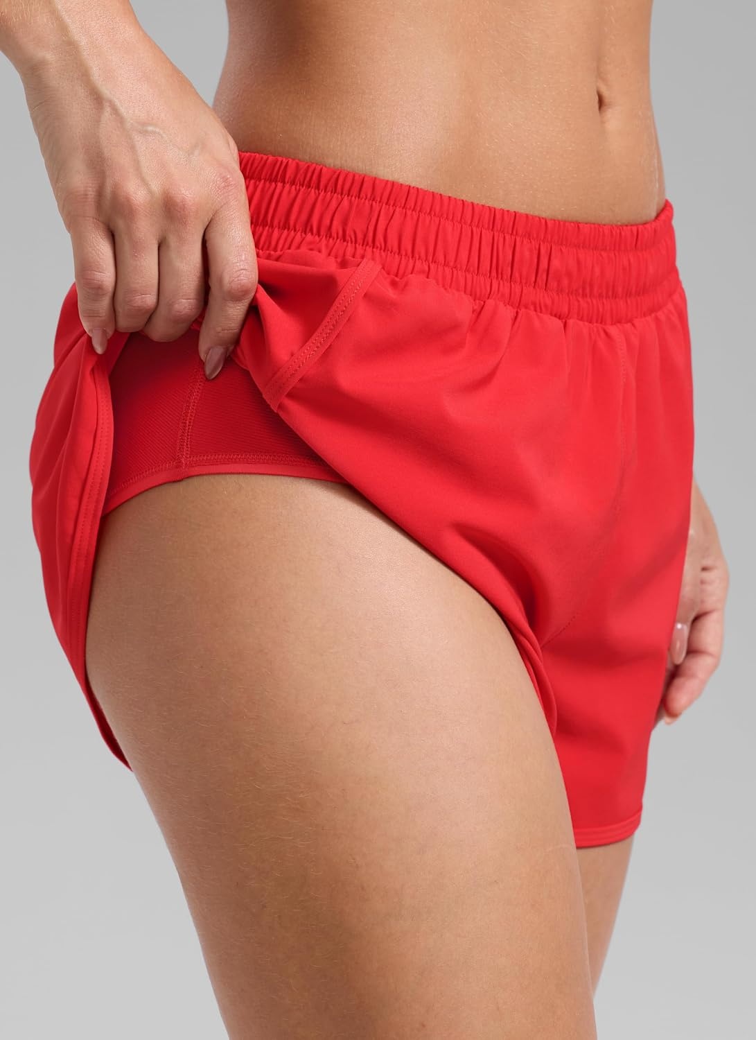 image:imageCRZ YOGA Mid Rise Half Split Athletic Shorts for Women 25 Dolphin Quick Dry for Gym Running Workout TrackDeep Red