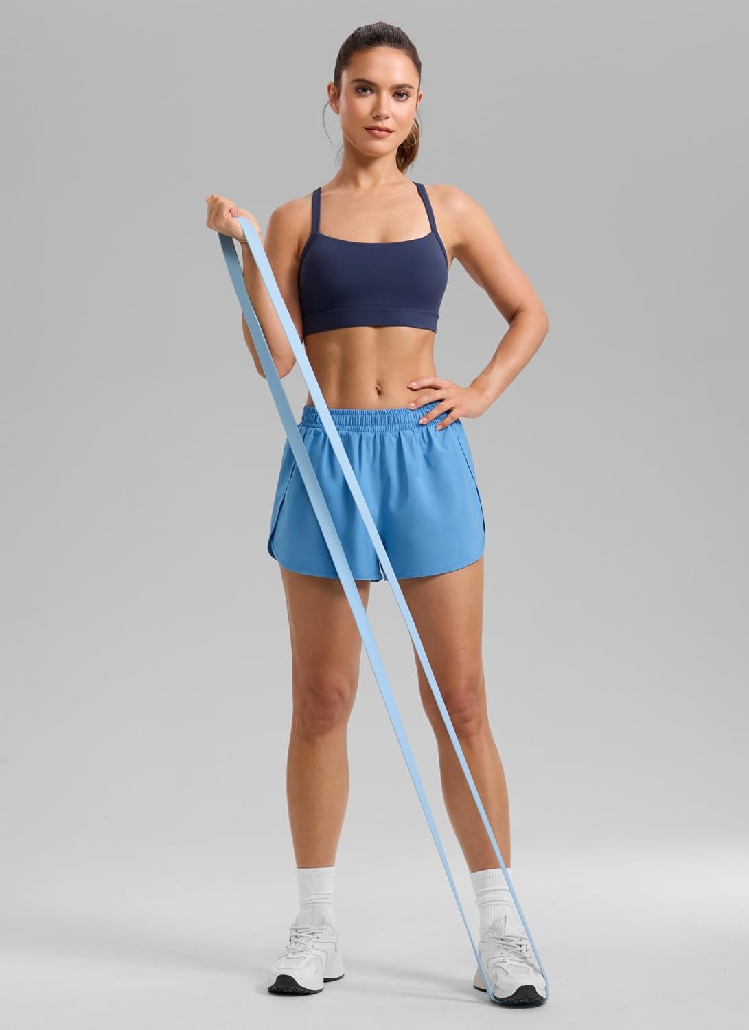 image:imageCRZ YOGA Mid Rise Half Split Athletic Shorts for Women 25 Dolphin Quick Dry for Gym Running Workout TrackParty Blue