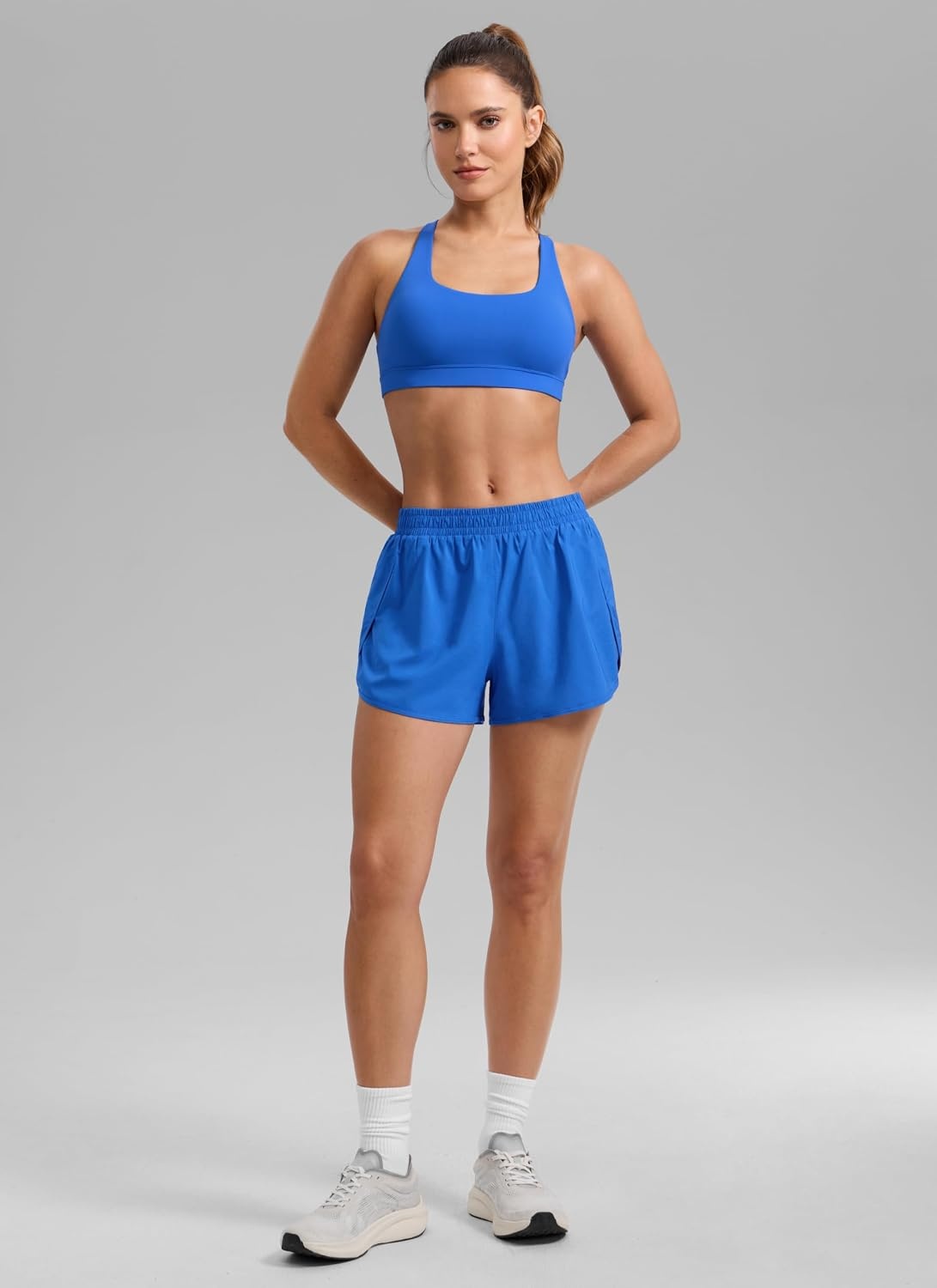 image:imageCRZ YOGA Mid Rise Half Split Athletic Shorts for Women 25 Dolphin Quick Dry for Gym Running Workout TrackSparkle Blue