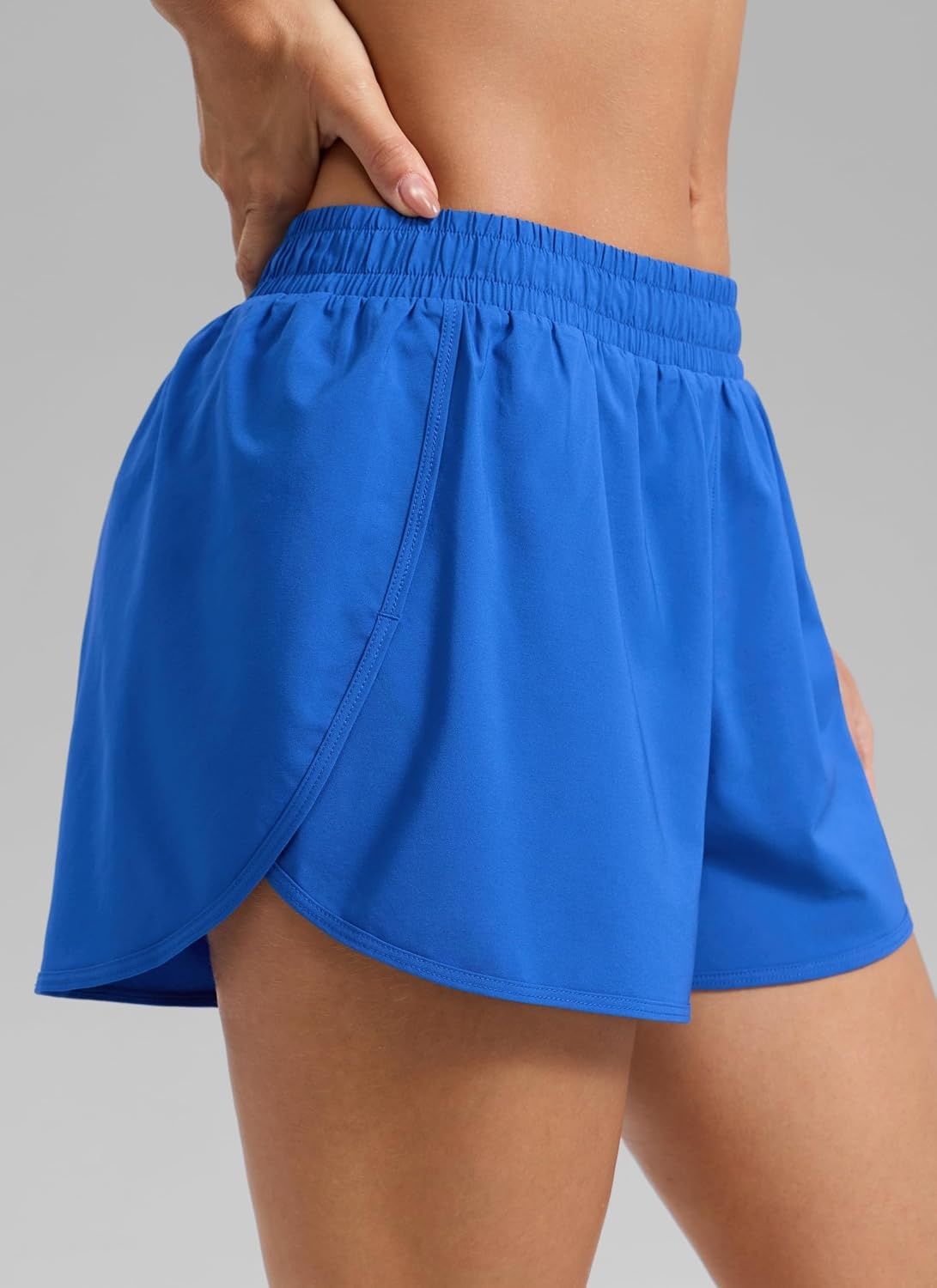 image:imageCRZ YOGA Mid Rise Half Split Athletic Shorts for Women 25 Dolphin Quick Dry for Gym Running Workout TrackSparkle Blue