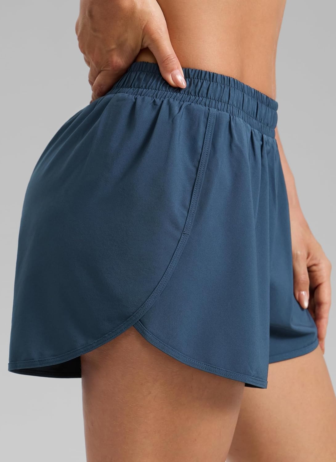 image:imageCRZ YOGA Mid Rise Half Split Athletic Shorts for Women 25 Dolphin Quick Dry for Gym Running Workout TrackStelindigo