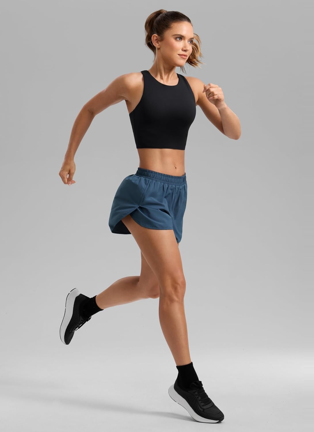 image:imageCRZ YOGA Mid Rise Half Split Athletic Shorts for Women 25 Dolphin Quick Dry for Gym Running Workout TrackStelindigo