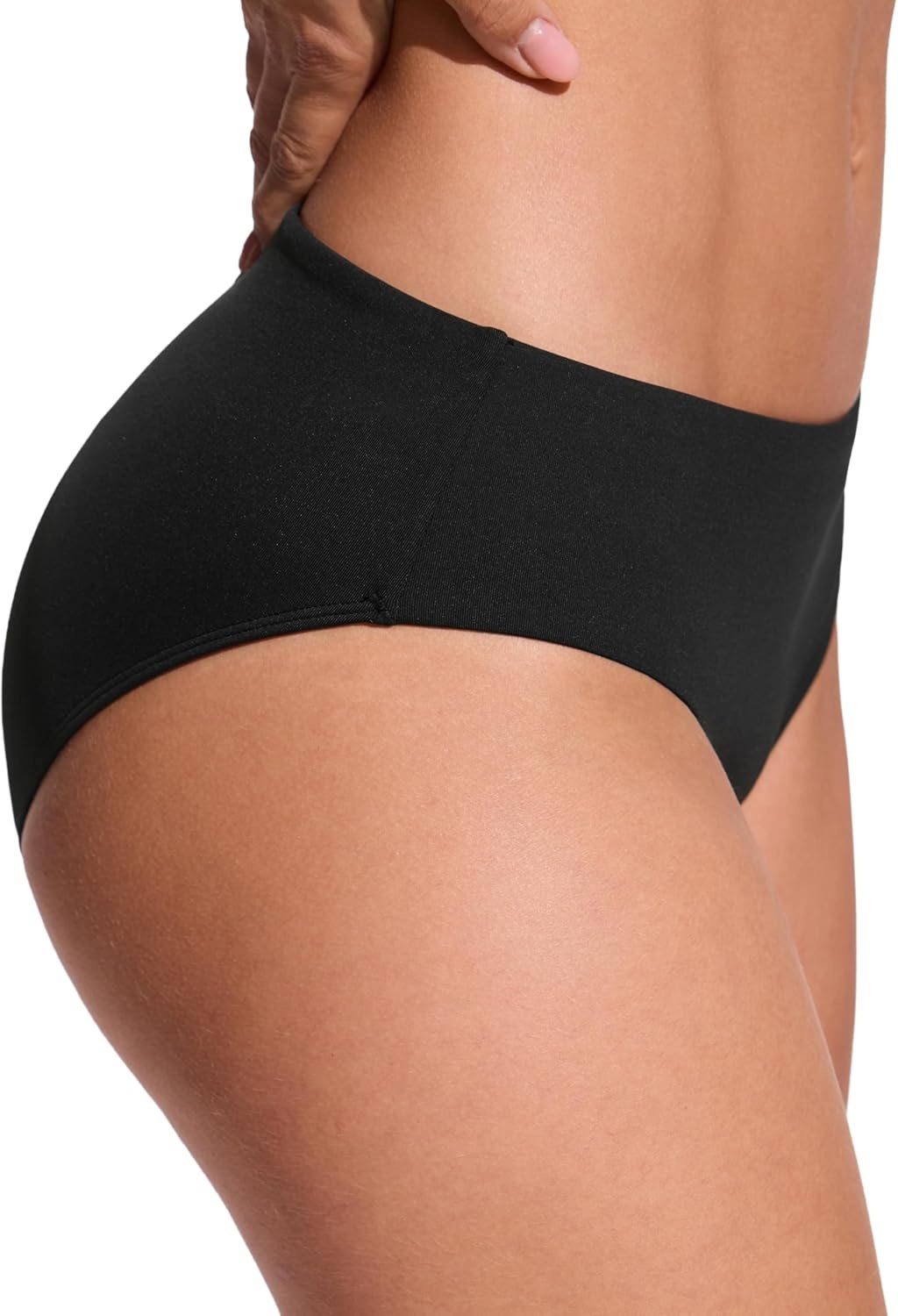image:imageCRZ YOGA Mid Waisted Bikini Bottoms for Women Full Coverage Bathing Suit Swimsuit Basic Swim BriefsBlack